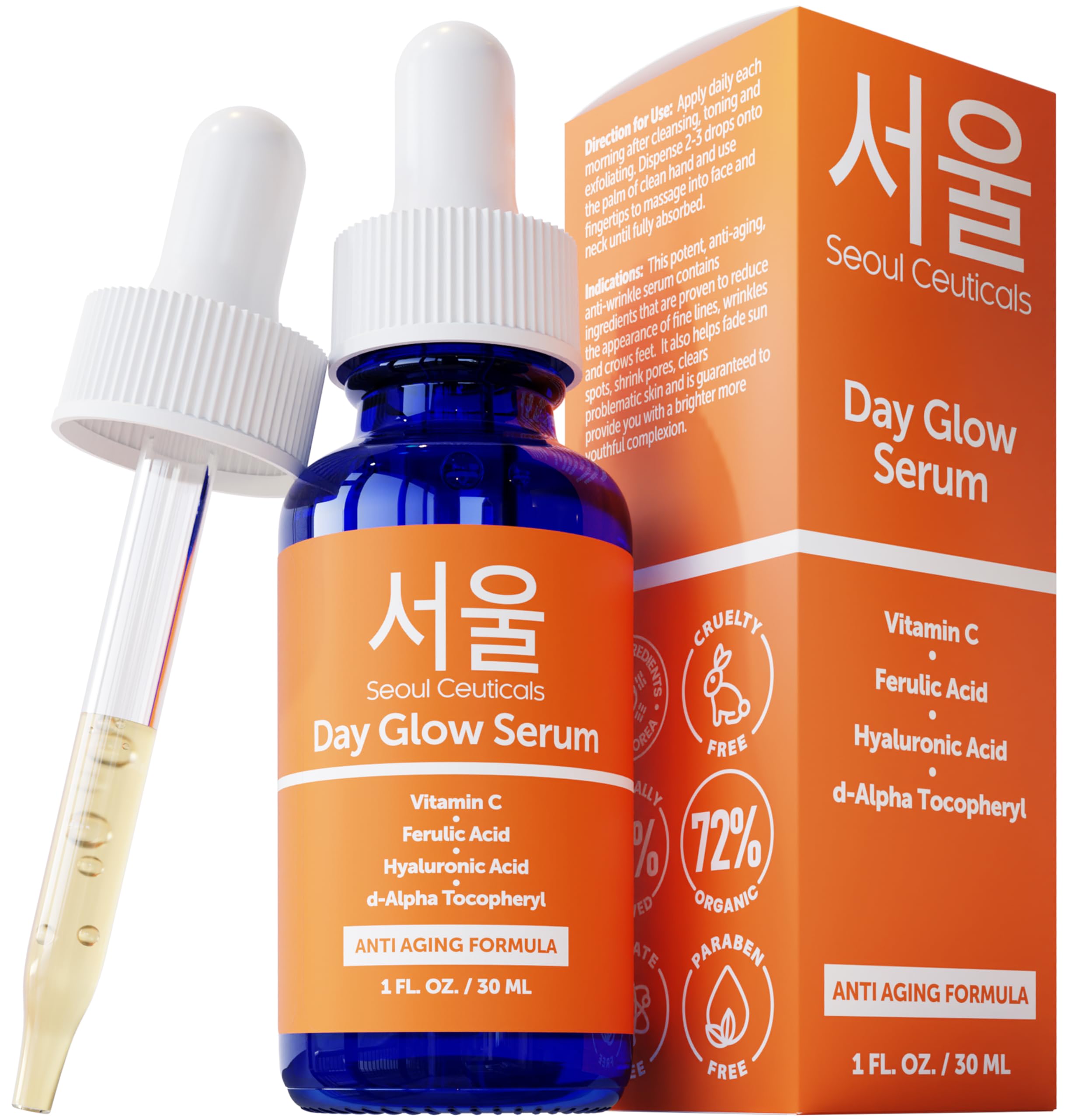 Seoulceuticals Korean Skin Care 20% Vitamin C Hyaluronic Acid Serum + Ce Ferulic Acid - Potent Anti Aging, Anti Wrinkle Korean B