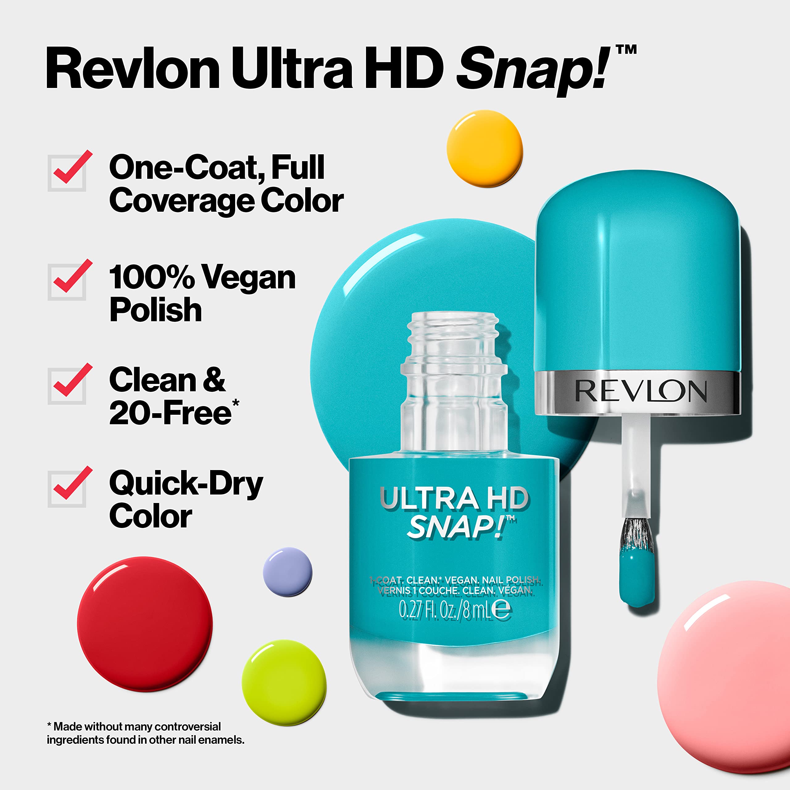 REVLON Ultra HD Snap Nail Polish, Glossy Nail Color, 100% Vegan Formula, No Base and Top Coat Needed, 029 Berry Bliss, 0.27 Fl O