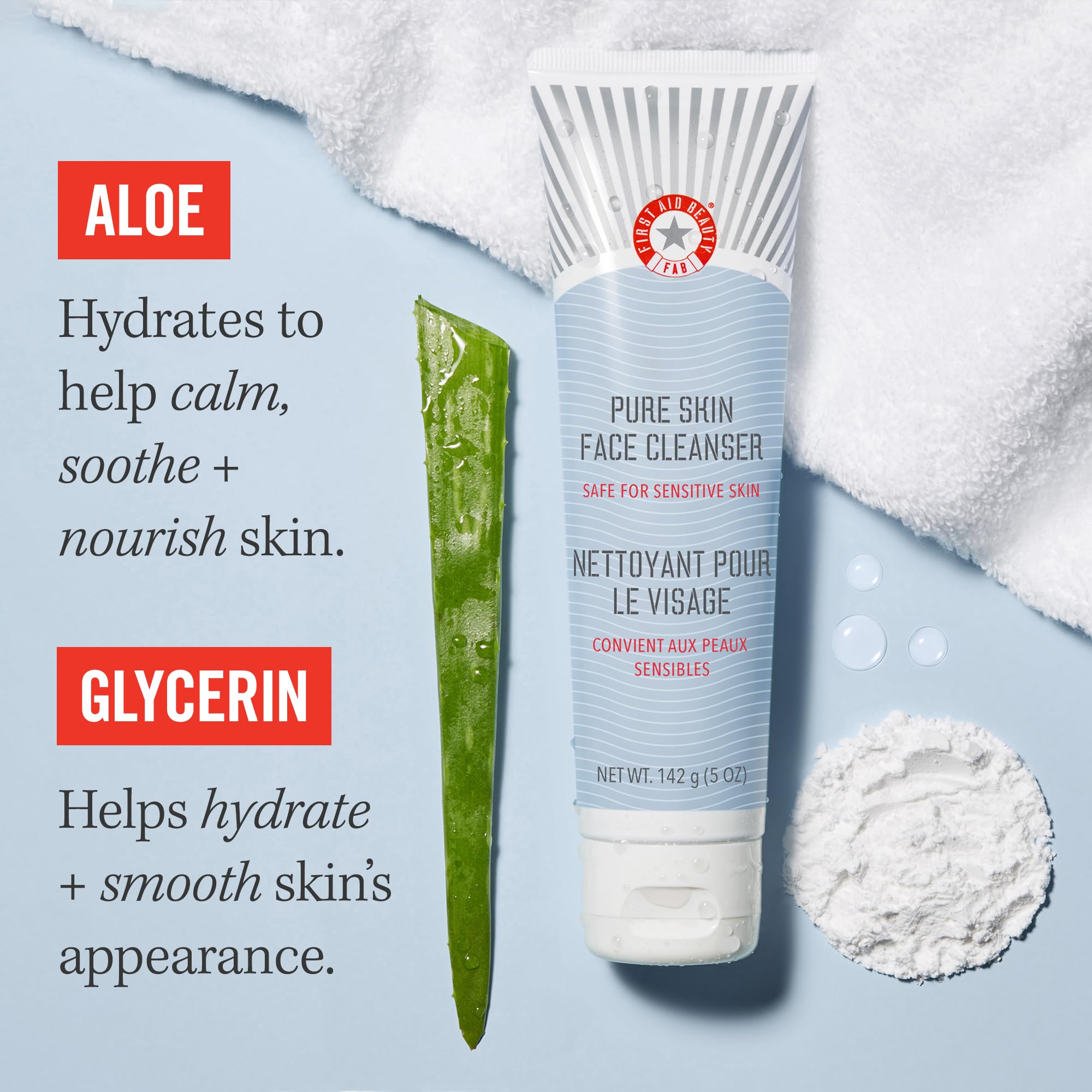 First Aid Beauty Pure Skin Face Cleanser, Sensitive Skin Cream Cleanser With Antioxidant Booster, 8 Oz.