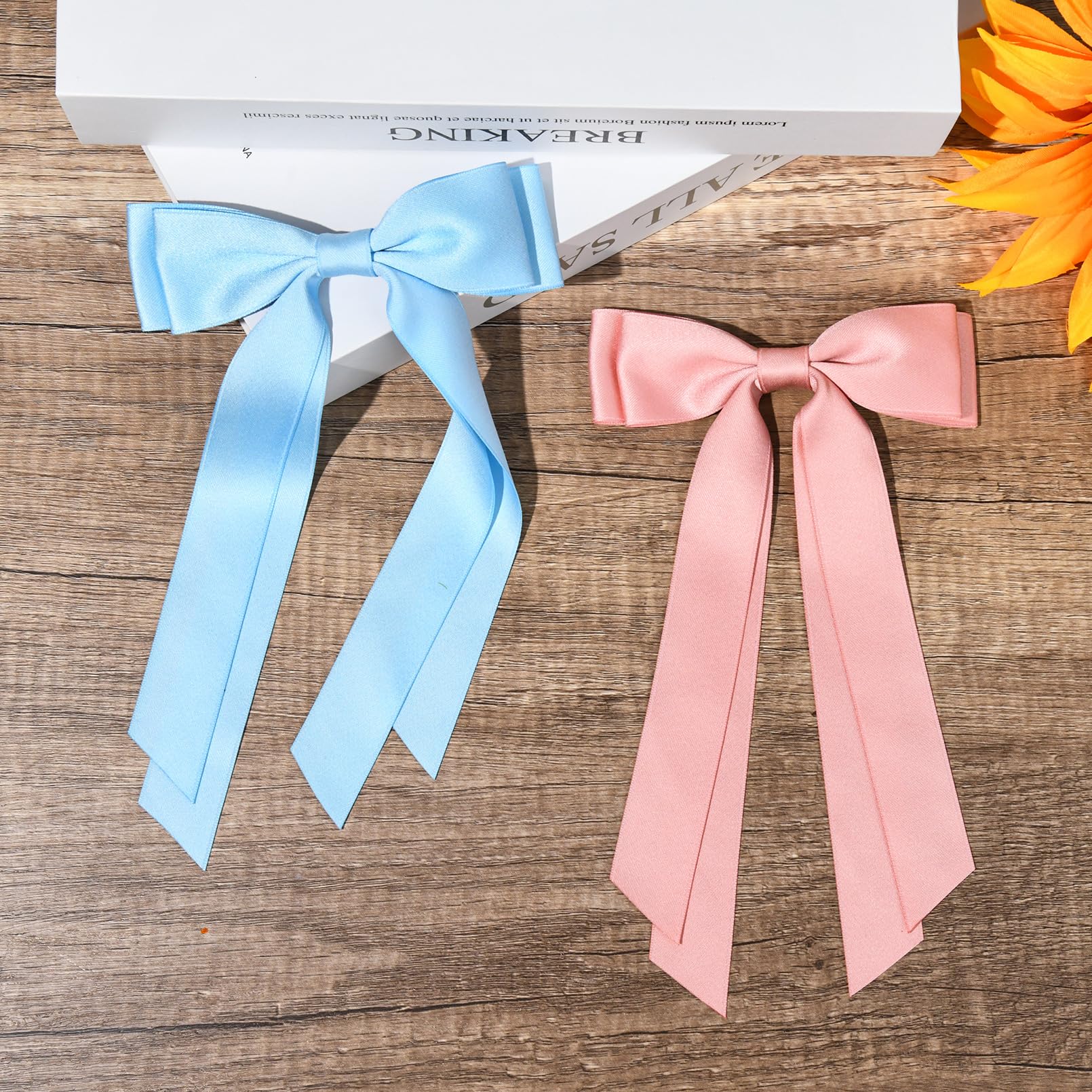 2Pcs Silky Satin Hair Bows Hair Clip Pink Blue Hair Ribbon Ponytail Holder Accessories Slides Metal Clips Hair Bow For Women Gir