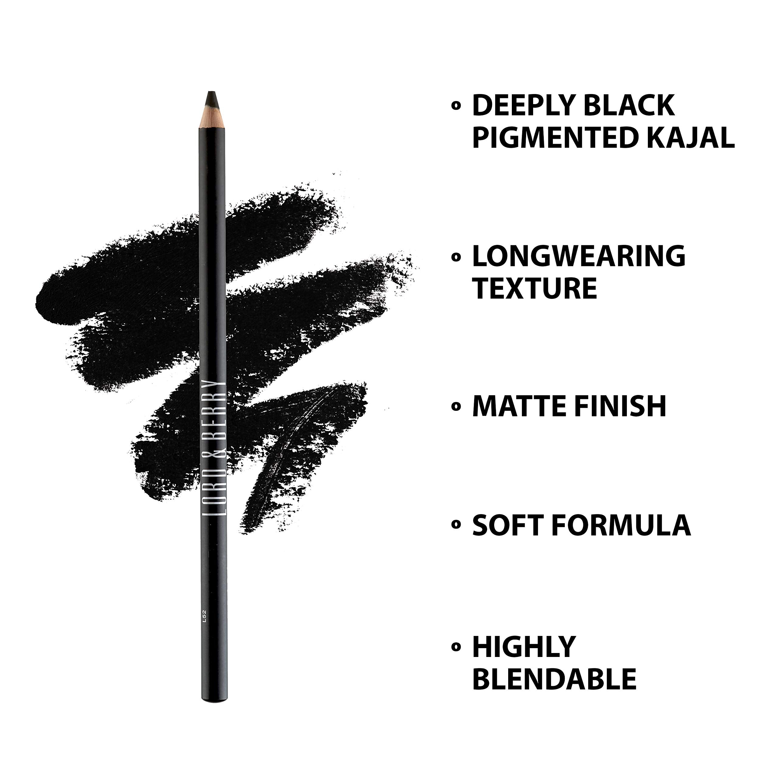 Lord & Berry Couture Kohl Kajal Eyeliner Pencil, Long Lasting Soft Gel Based Eye Liner For Women With Smudgeable Soft Finish To