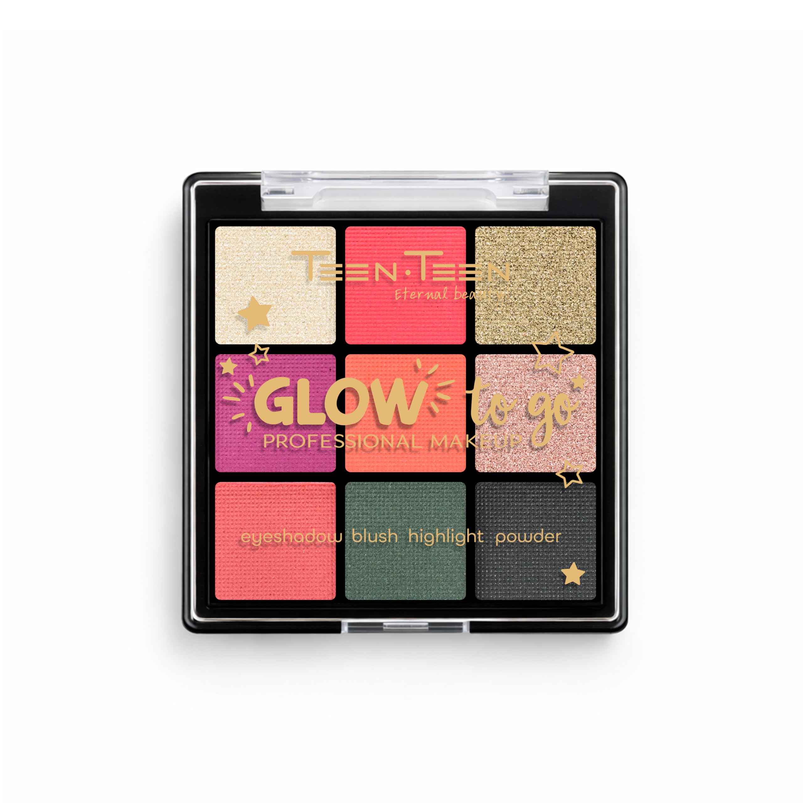 Teen Teen Glow To Go 3Layer Professional Makeup Kit | Eyeshadow, Contour, Blush, Bronzer & Highlighter Powder | TravelFriendly