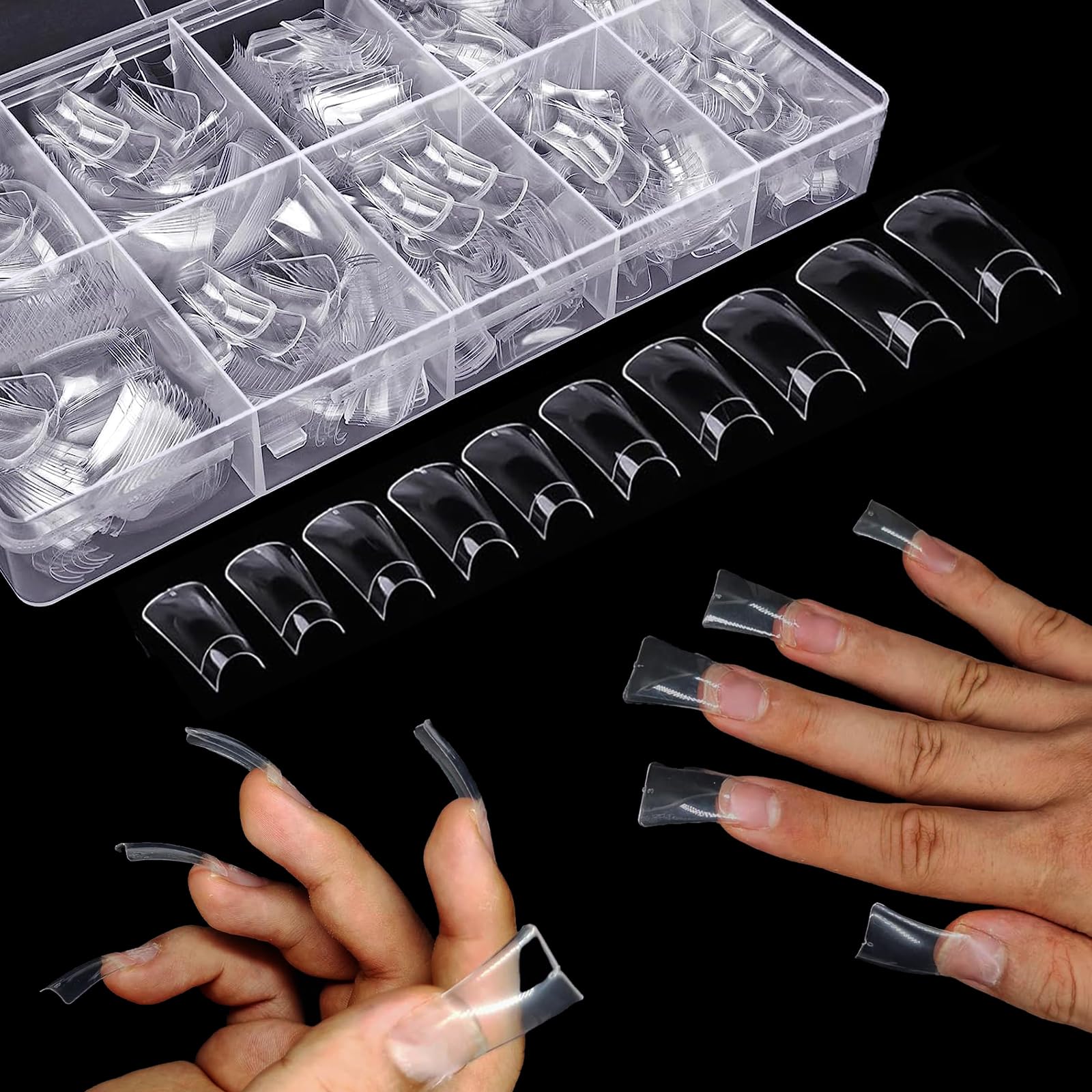 Bluezoo Duck Nail Tips, 500Pcs Clear C Curve False Nail Tips For Acrylic Nails, Gel X Half Cover Wide French Nails 10 Sizes, Y2K