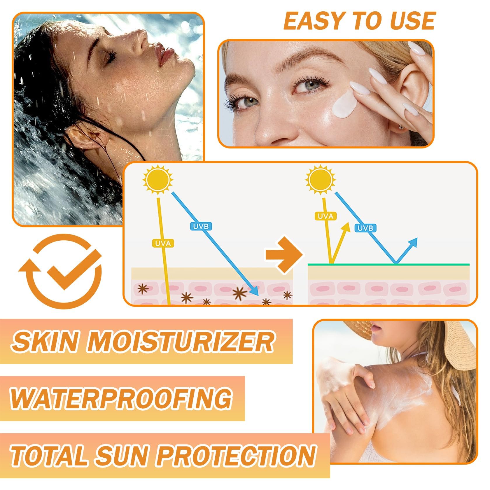 2Pcs Face Sunscreen Cream SPF 50+ PA+++,Moisturizing Sunscreen for Face,Long Lasting Refreshing Tinted Facial Moisturizer Sunblo
