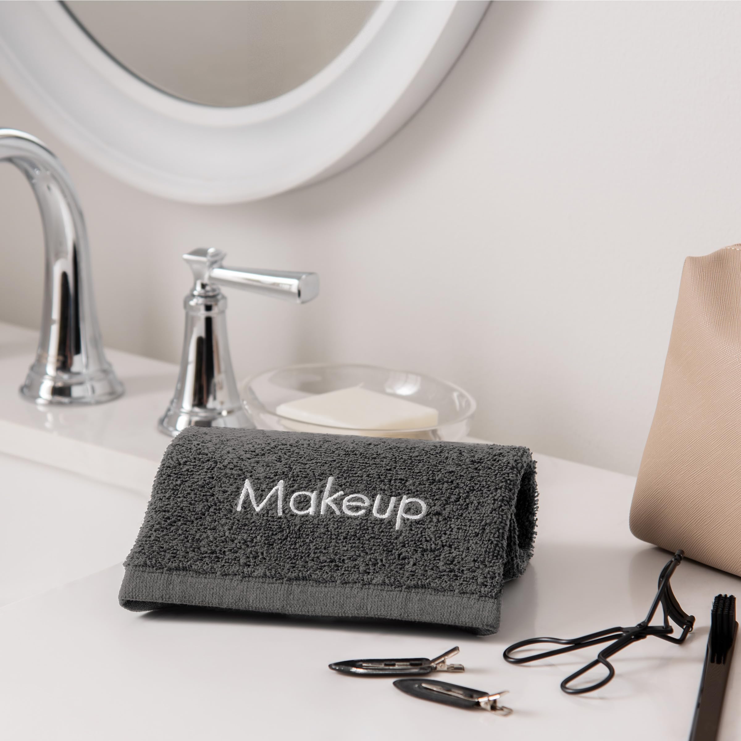 Arkwright Makeup Towels - Pack Of 6 - Soft & Gentle Cotton Small Fingertip Powder Room Washcloth, Decorative Bathroom Essentials