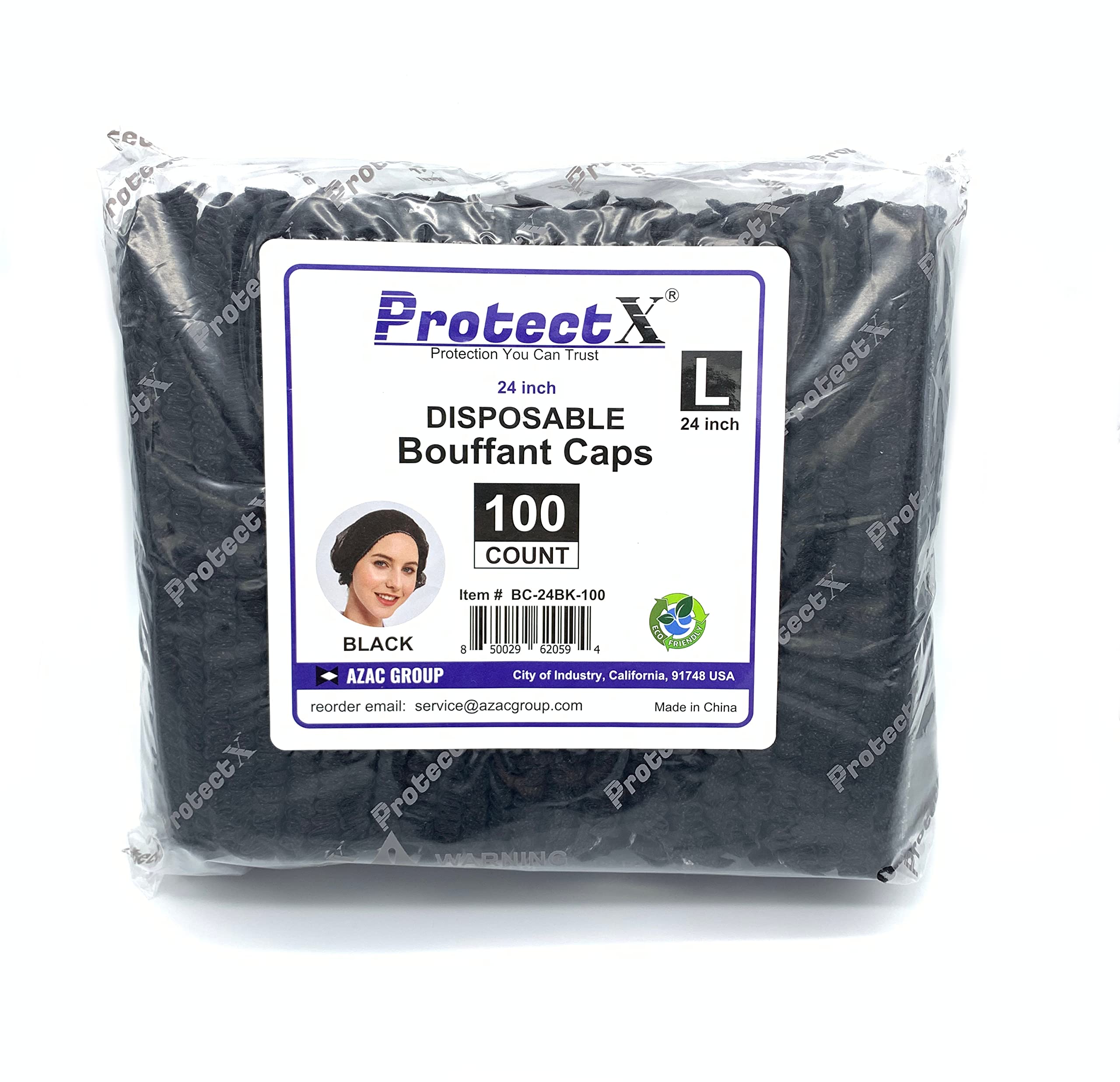 Protectx 100-Pack Black Disposable Hair Nets, Elastic Head Cover, Bouffant Caps, Sanitation Head Cover For Food Service, Spa Men