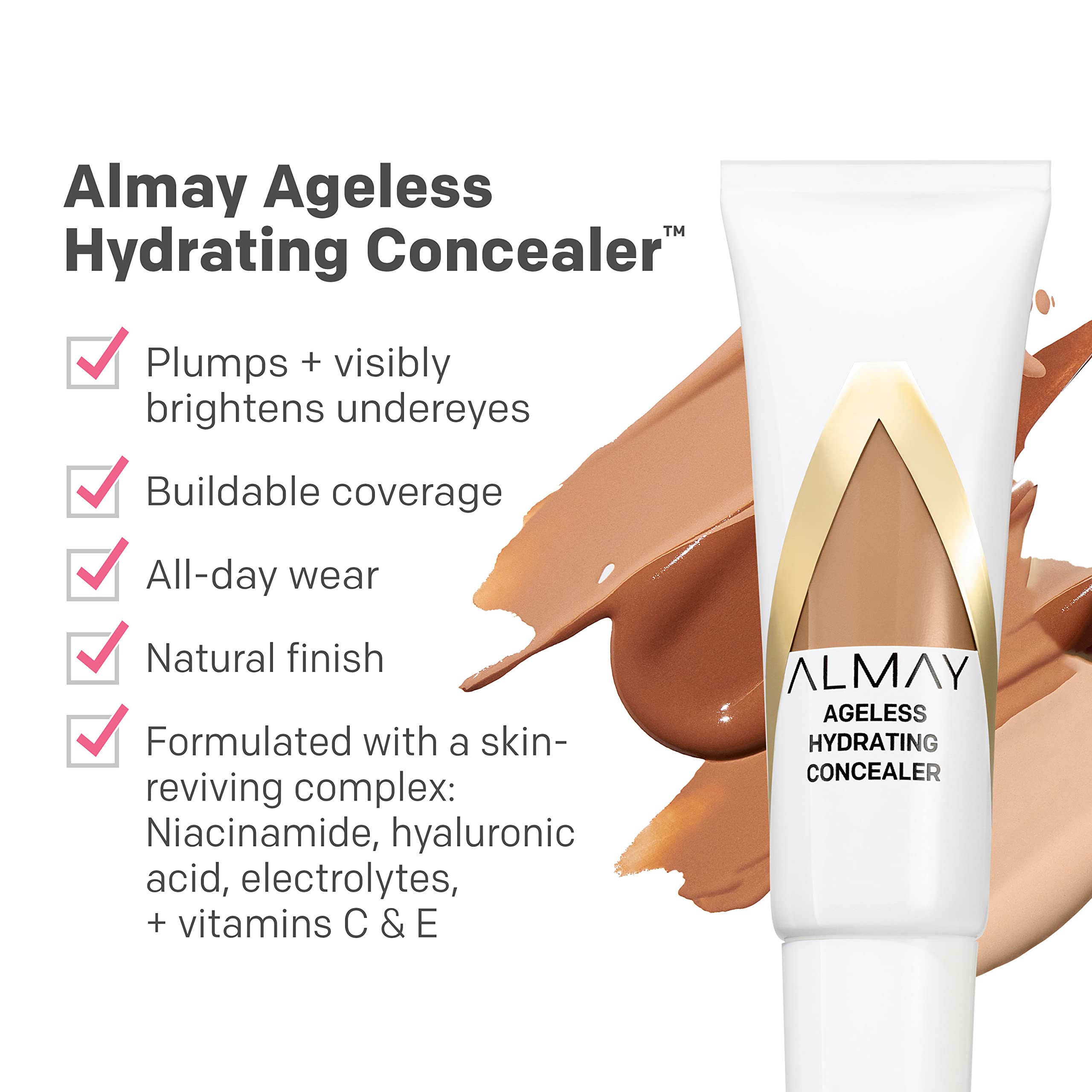 Almay Anti-Aging Concealer, Face Makeup with Hyaluronic Acid, Niacinamide, Vitamin C & E, Hypoallergenic-Fragrance Free, 010 Lig