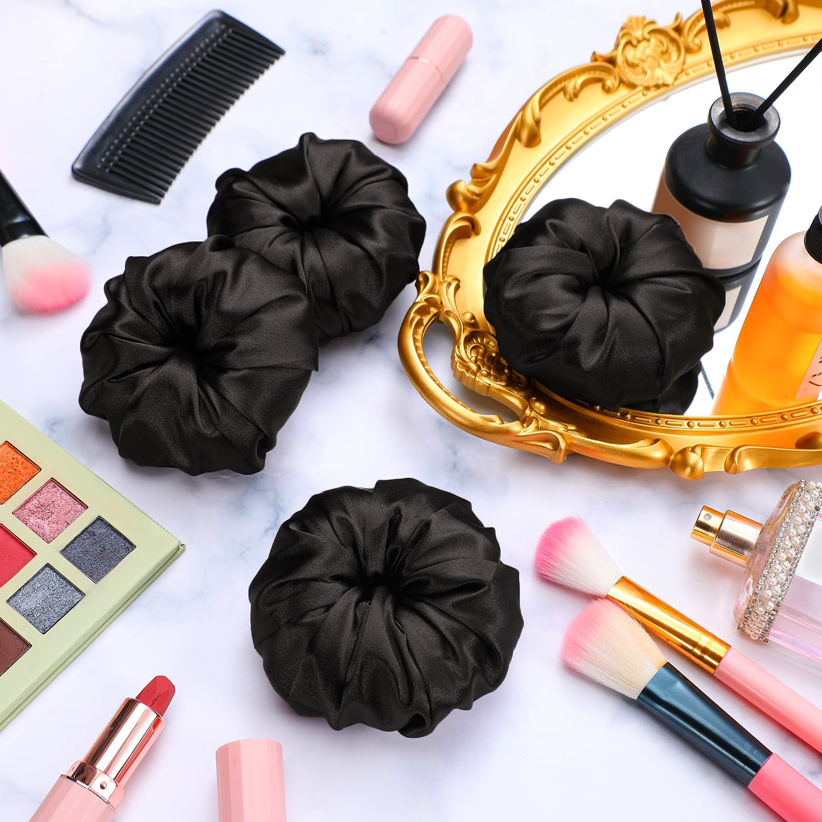 Yuxung 4 Pcs Satin Hair Bun Donut Satin Hair Bun Maker Dark Retain Moisture Easy to Style for Women Ladies Military Ballet and B
