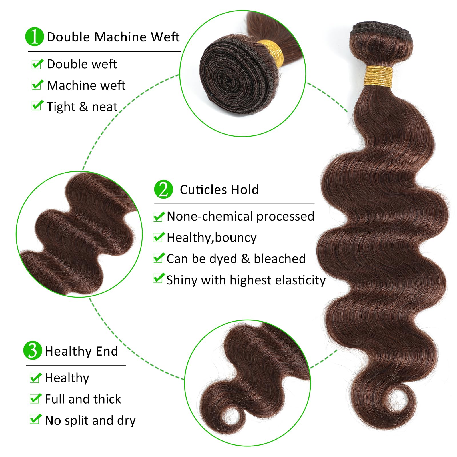 Kapelli Hair Brazilian Body Wave Bundles With Closure (12 14 16+12) 10A Light Brown Body Wave Human Hair Bundles With Lace Closu