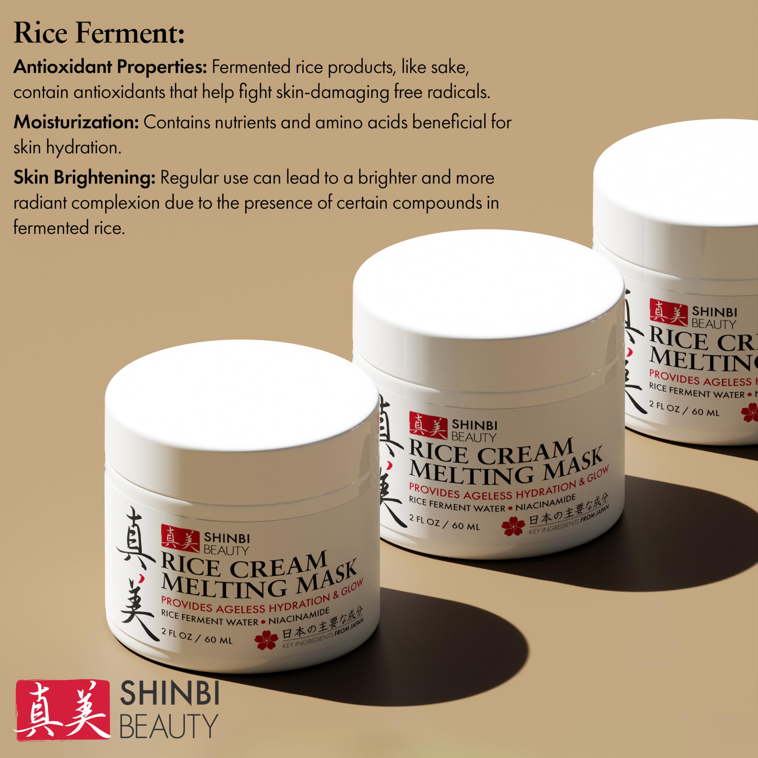 Shinbi Beauty Japanese Rice Mask for Face - Organic Face Mask Skincare - Japanese Skin Care Products for Anti Aging Anti Wrinkle