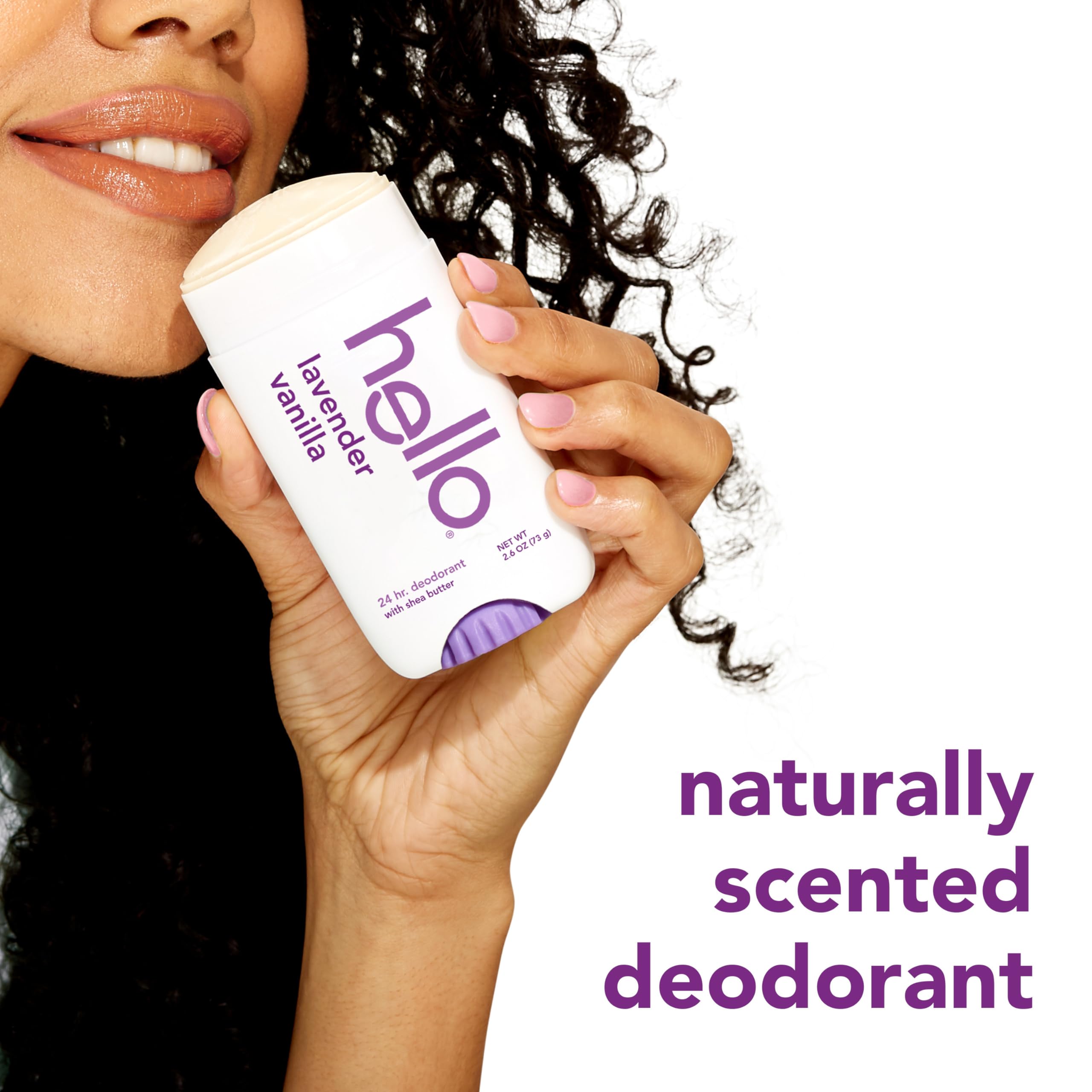 hello Lavender Vanilla Aluminum Free Deodorant with Shea Butter for Women + Men, Baking Soda Free, 24 Hour Odor Protection, 2.6