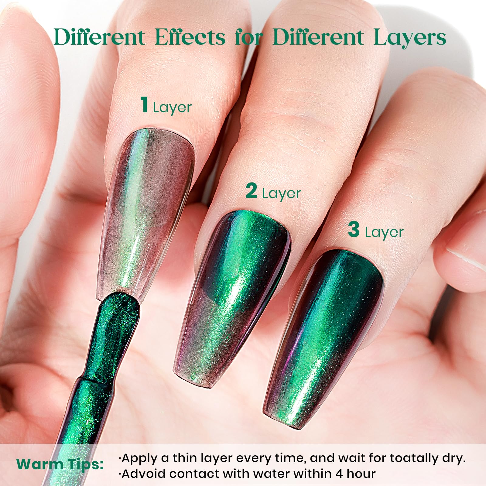 Mizhse Chameleon Nail Polish, Green Nail Polish Air Dry Fast, 15Ml/0.5 Fl Oz High Glossy Shiny Nail Pigment Holographic Nail Pol