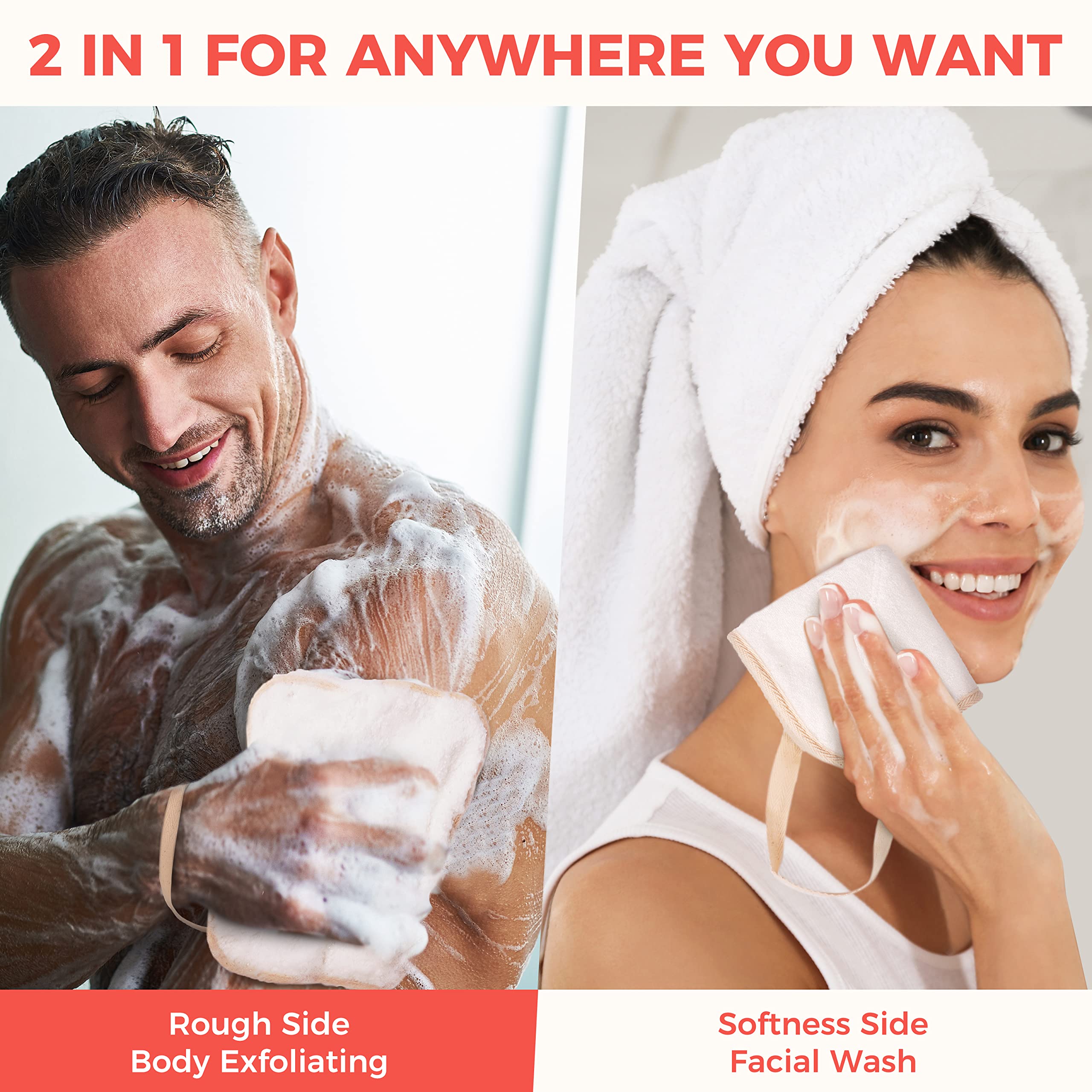 Zomchi Exfoliating Washcloth For Face And Body, Dual Function Wash Cloth With Soft And Rough Sides, Exfoliating Scrub Bath Towel