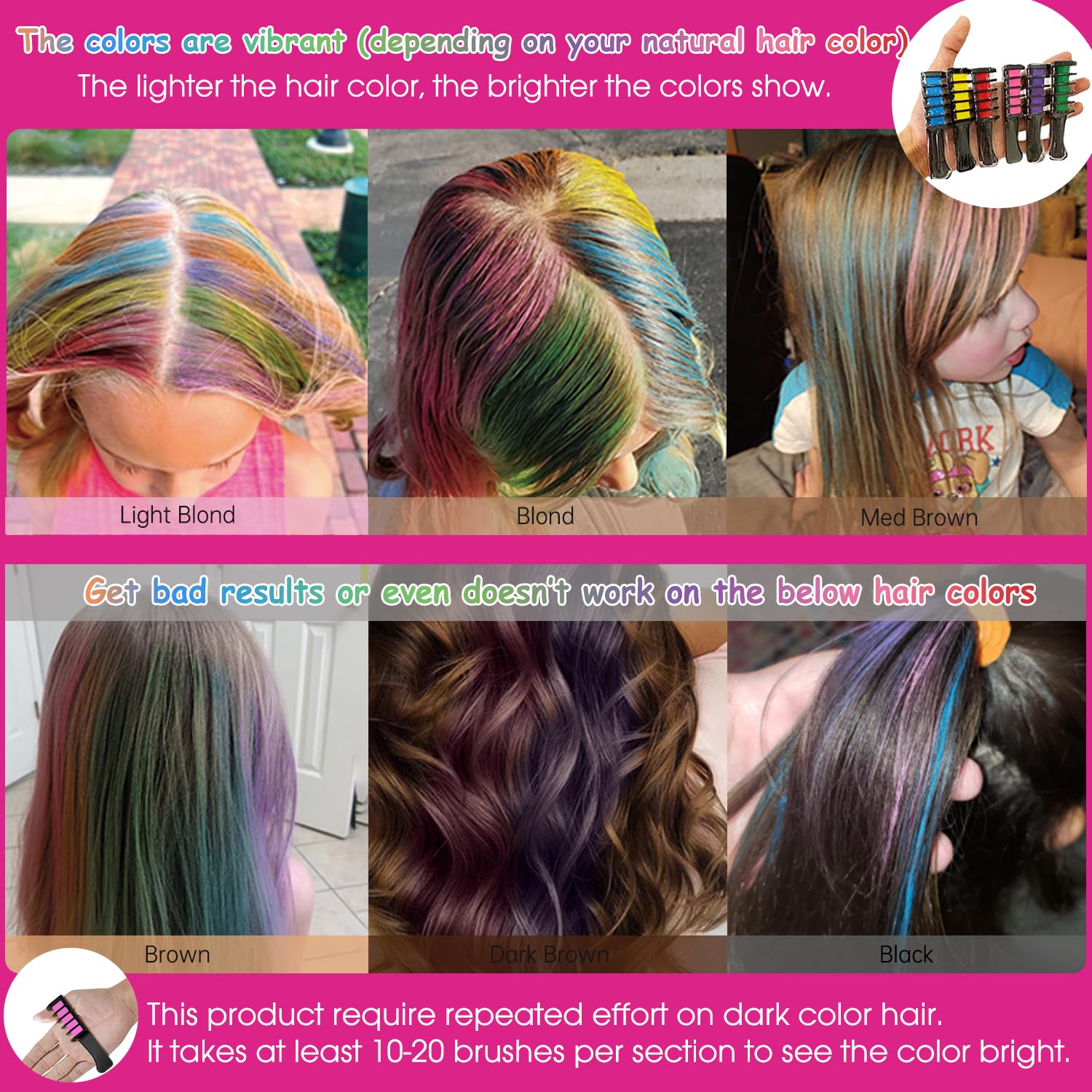 New Hair Chalk Comb Temporary DIY Hair Color for girls kids age 4 5 6 7 8 9 10 Washable Hair Chalk for Children's Day, Birthday