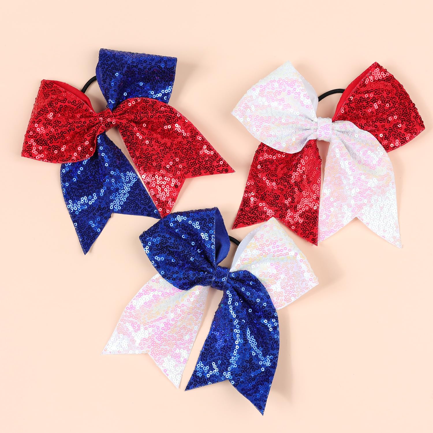 Xansema Bow Hair Tie for Girls Large Cheer Bow Sequins Ponytail Women Teen Girls Cheerleading Ribbon Holder Hair Band (Black + O