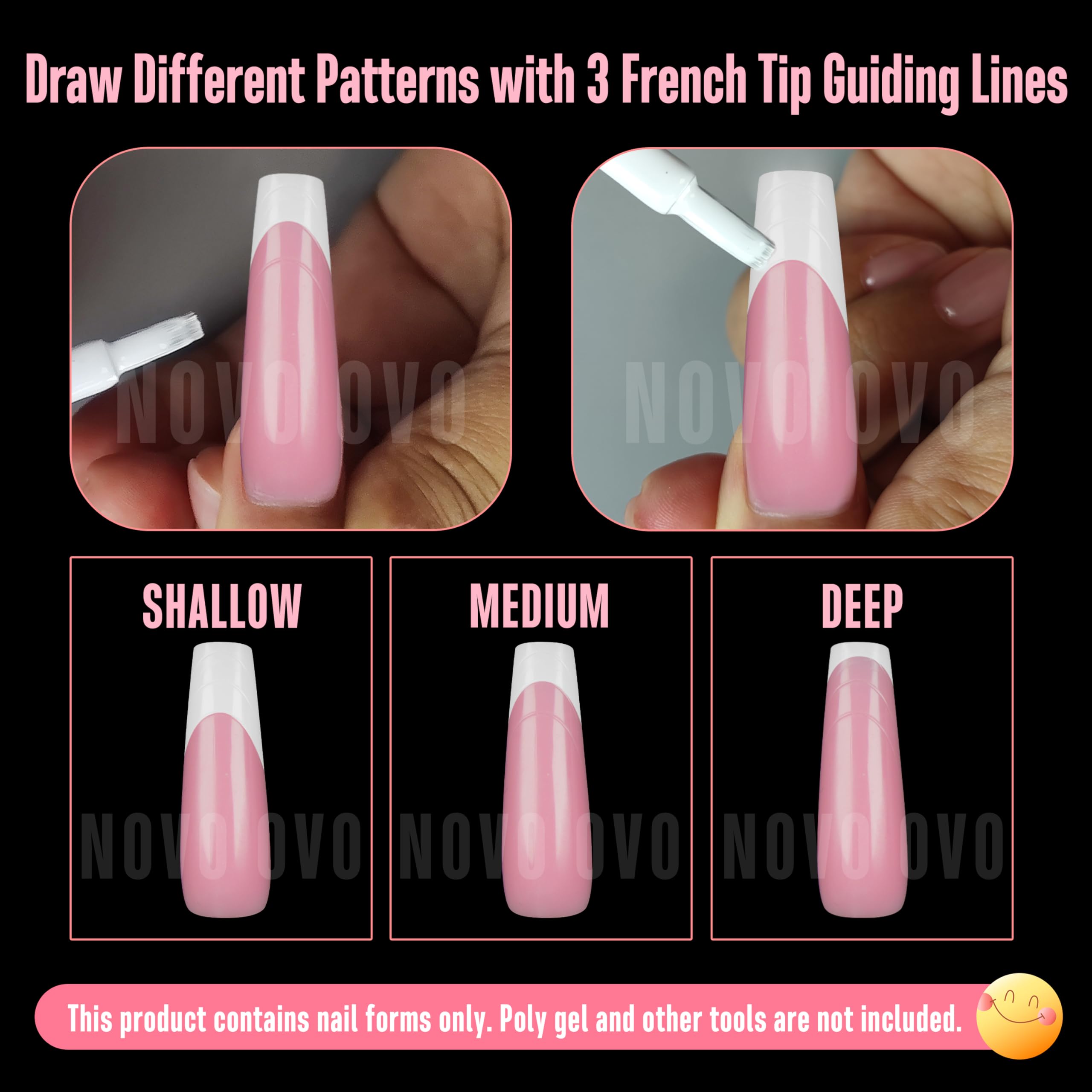 NOVO OVO Tapered Square (Sculpted) Nail Dual Forms for Poly Gel Extension with Guiding Line Inside, XL XXL Reusable Full Cover A