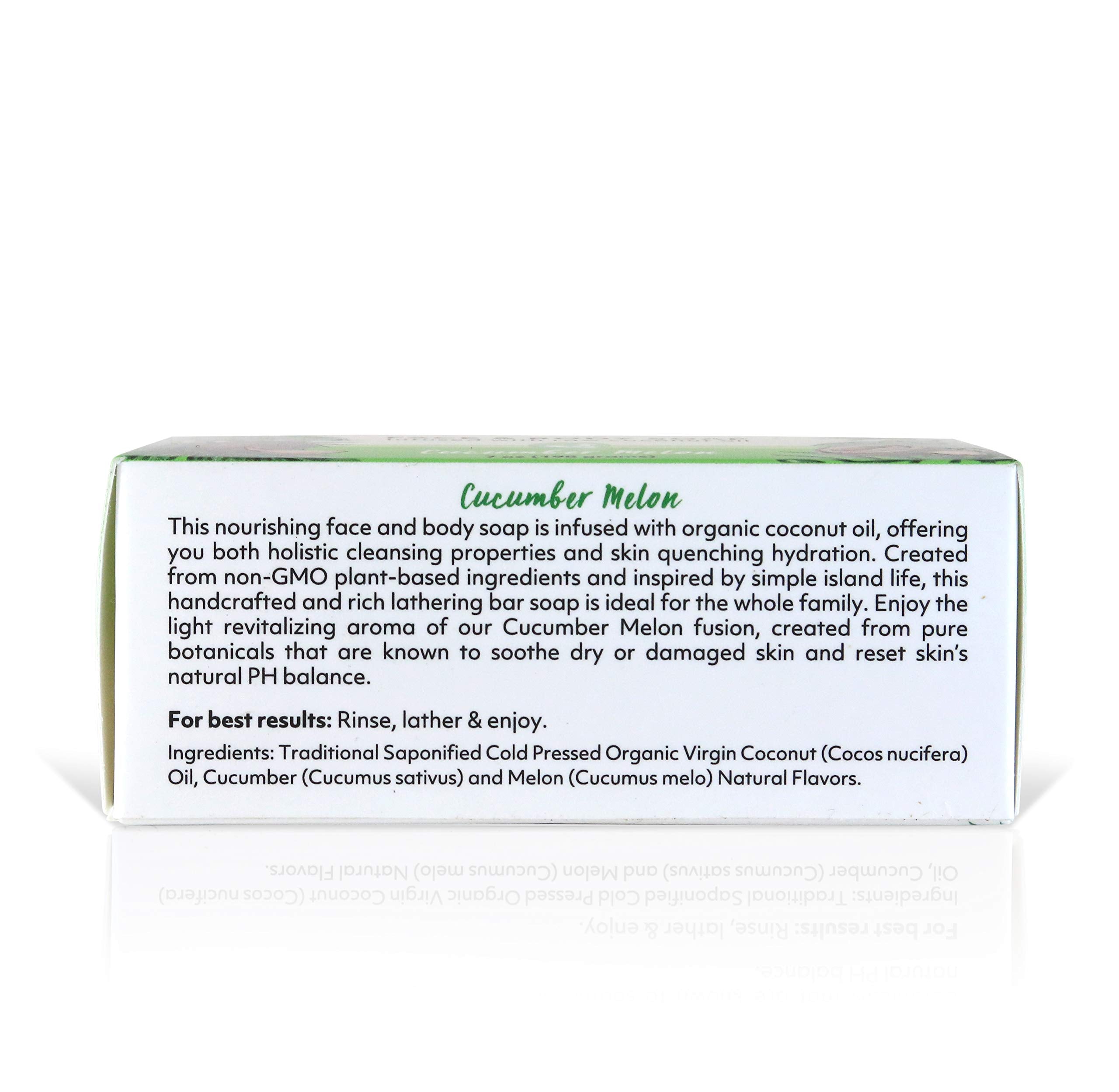 Coco Fiji Soap Bar for Face and Body Infused With Organic Coconut Oil, Cucumber Melon, Essential Oil, Natural Soap for Moisturiz