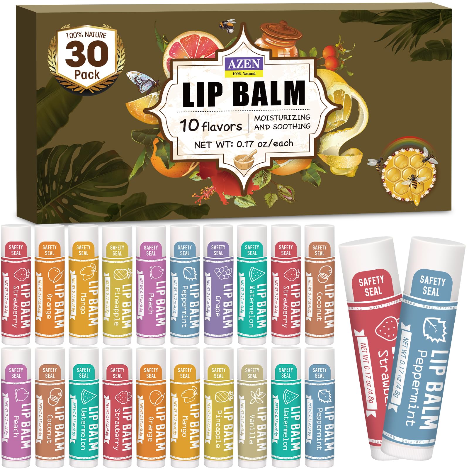 30 Pack Lip Balm, Natural Lip Balm Bulk, Lip Care Product, Moisturizing Lip Balm for dry cracked lips