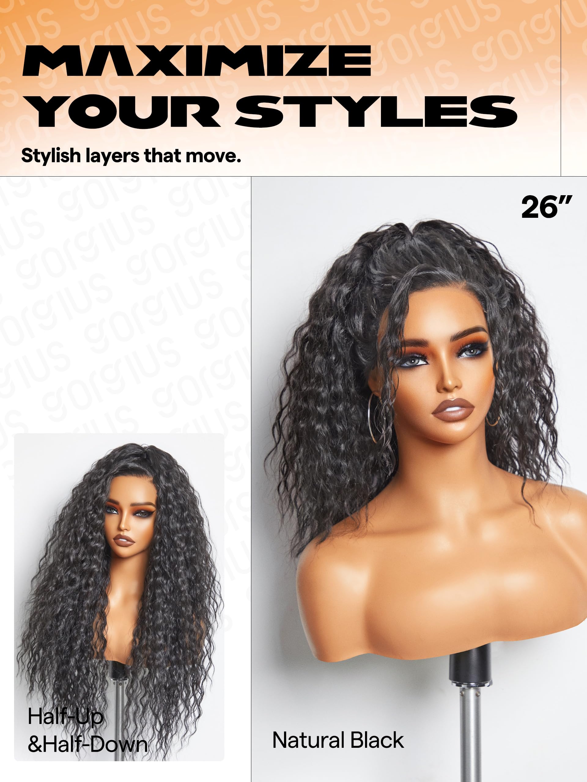 Gorgius Glueless Water Wave Lace Front Wig Bohemian Synthetic Curly Wig Pre Cut Side Part Closure Wig With Natural Hairline 28 I