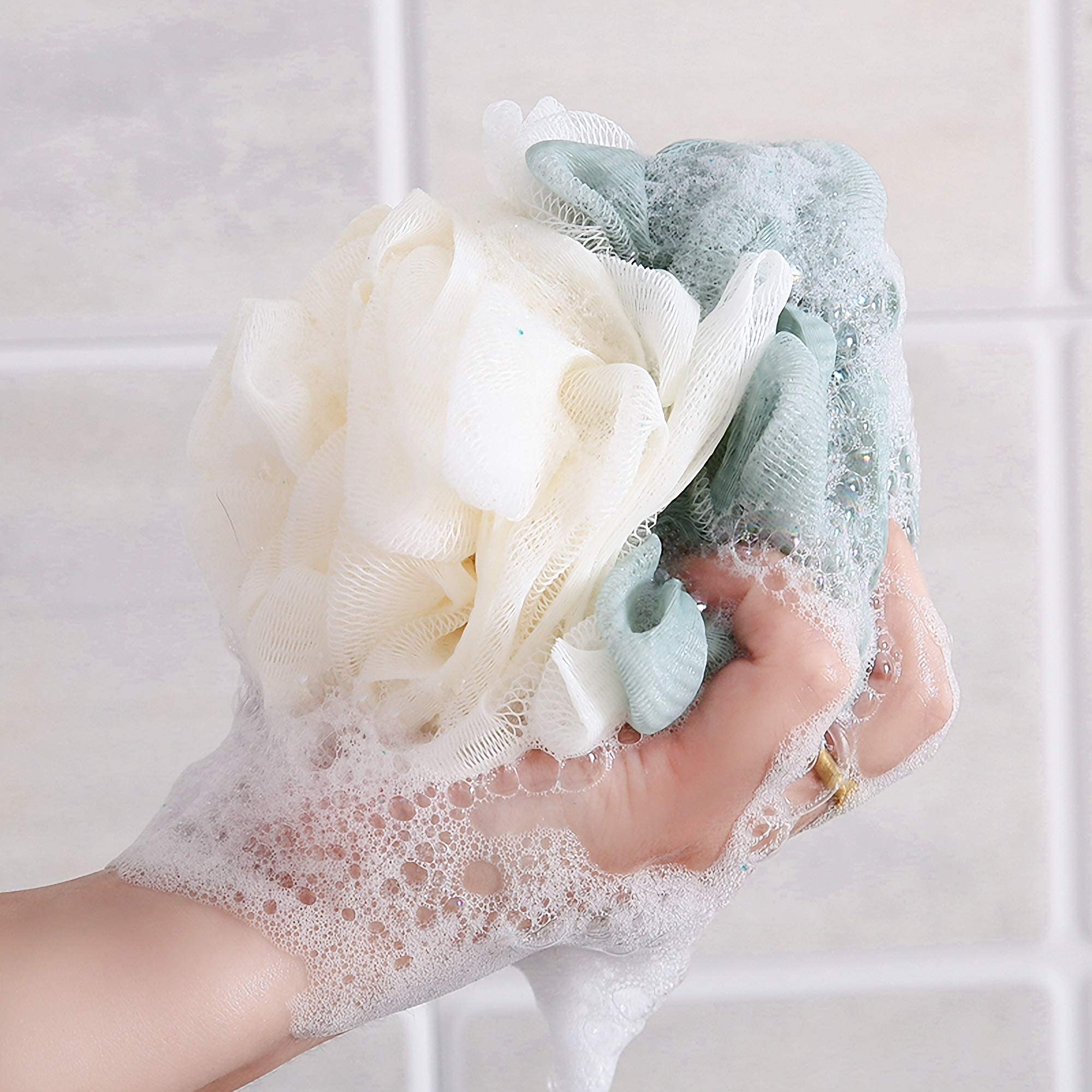 Tcotbe 4 Pack Loofah Bath Sponge Lace Mesh,Sponge Loofahs, Multi Color Bath Loofah Sponge Assortment For Silky Skin, Full Cleans
