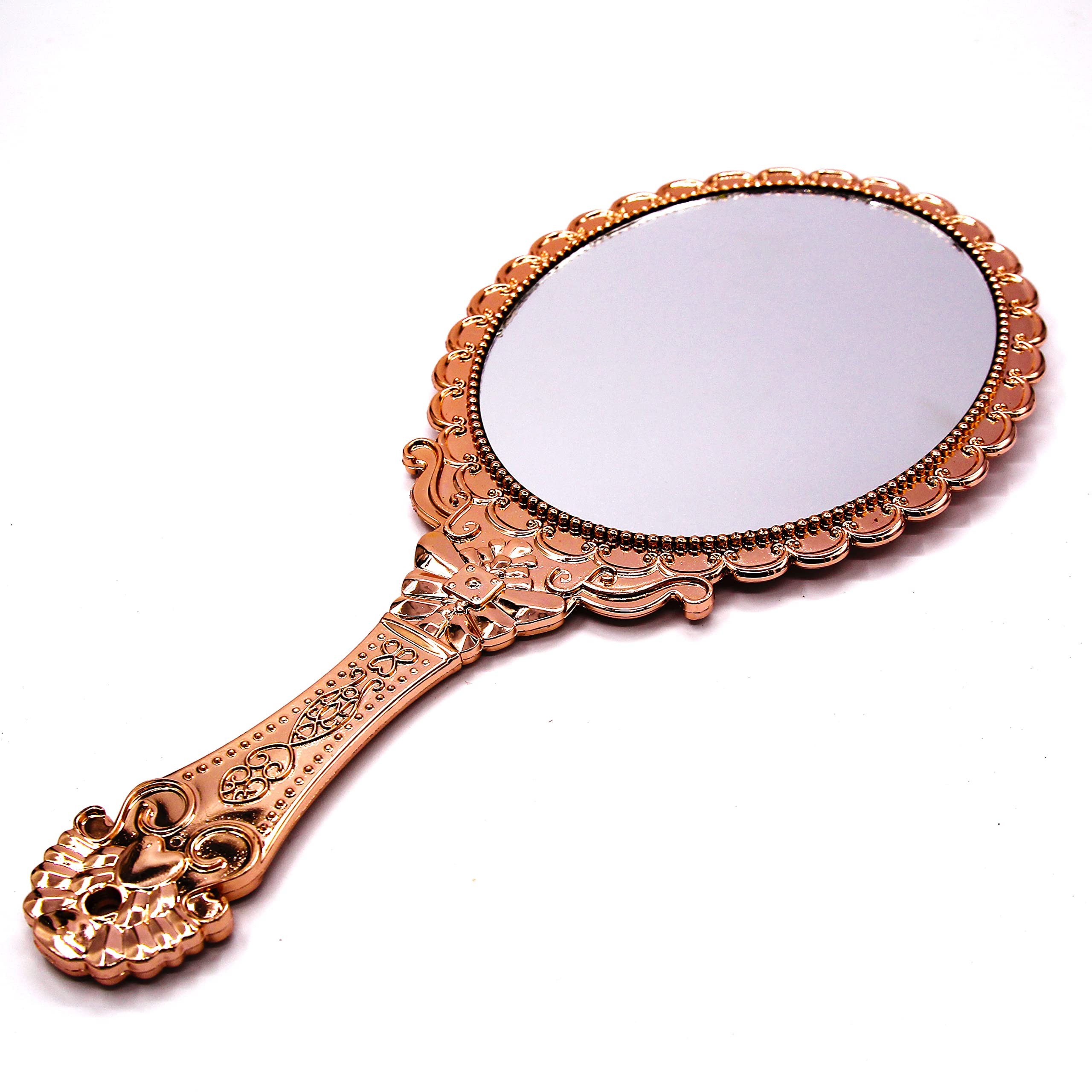 XPXKJ Hand Mirror Vintage Handheld Mirror with Handle Vanity Makeup Mirror Travel Mirrors (Oval, Rose Gold)