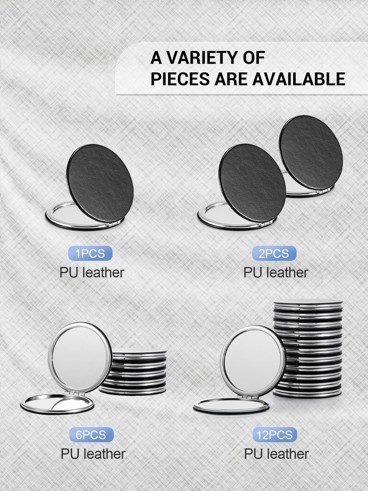 Getinbulk Compact Mirror,Double-Sided Makeup Small Mirror For Purse With 1X/3X Magnification Pu Leather (Black, 2.8'')