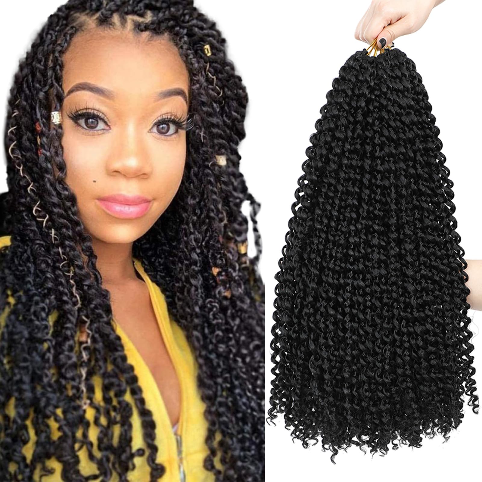 Dorsanee Passion Twist Hair 18 Inch 7 Pakcs Water Wave Crochet Hair Bohemian Curly Braiding Hair For Boho Braids, Yanky Twist, C