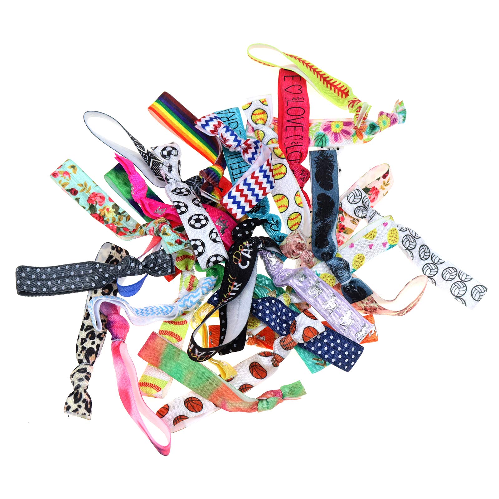 120 Printed Hair Ties No Crease Ribbon Elastics Ties Women Yoga Knotted Ponytail Holder