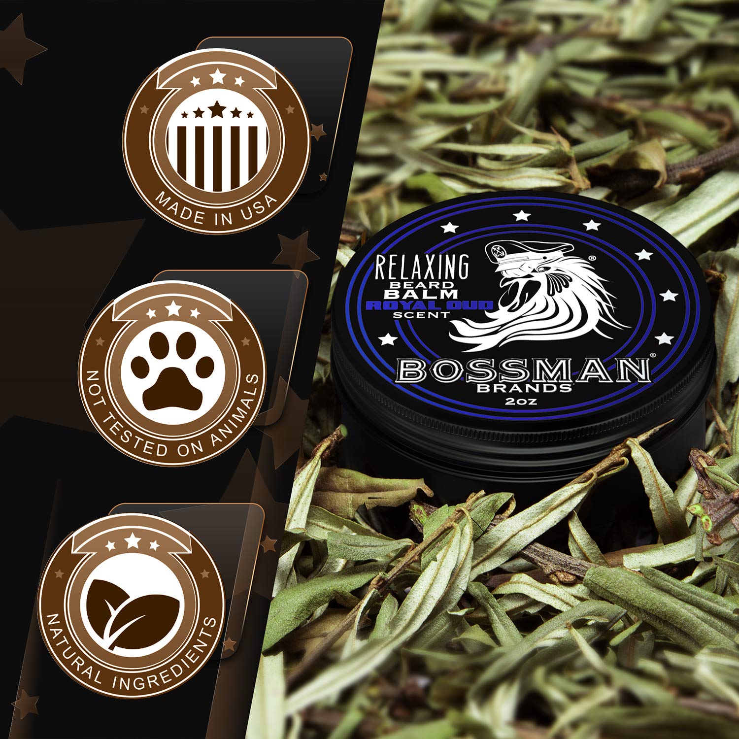 Bossman Relaxing Beard Balm - Beard Tamer, Relaxer, Thickener And Softener Cream - Beard Care Product - Made In Usa (Royal Oud S