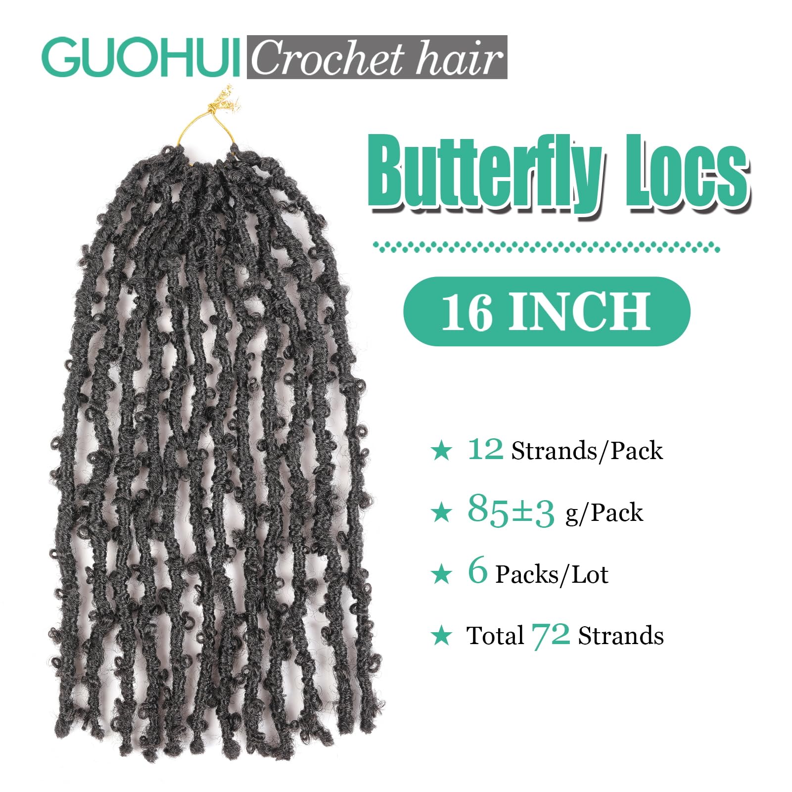 Guohui Butterfly Locs Crochet Hair 16 Inch 6 Packs Color Darkest Brown All Handmade Pre-Looped Distressed Faux Locs Braids For W