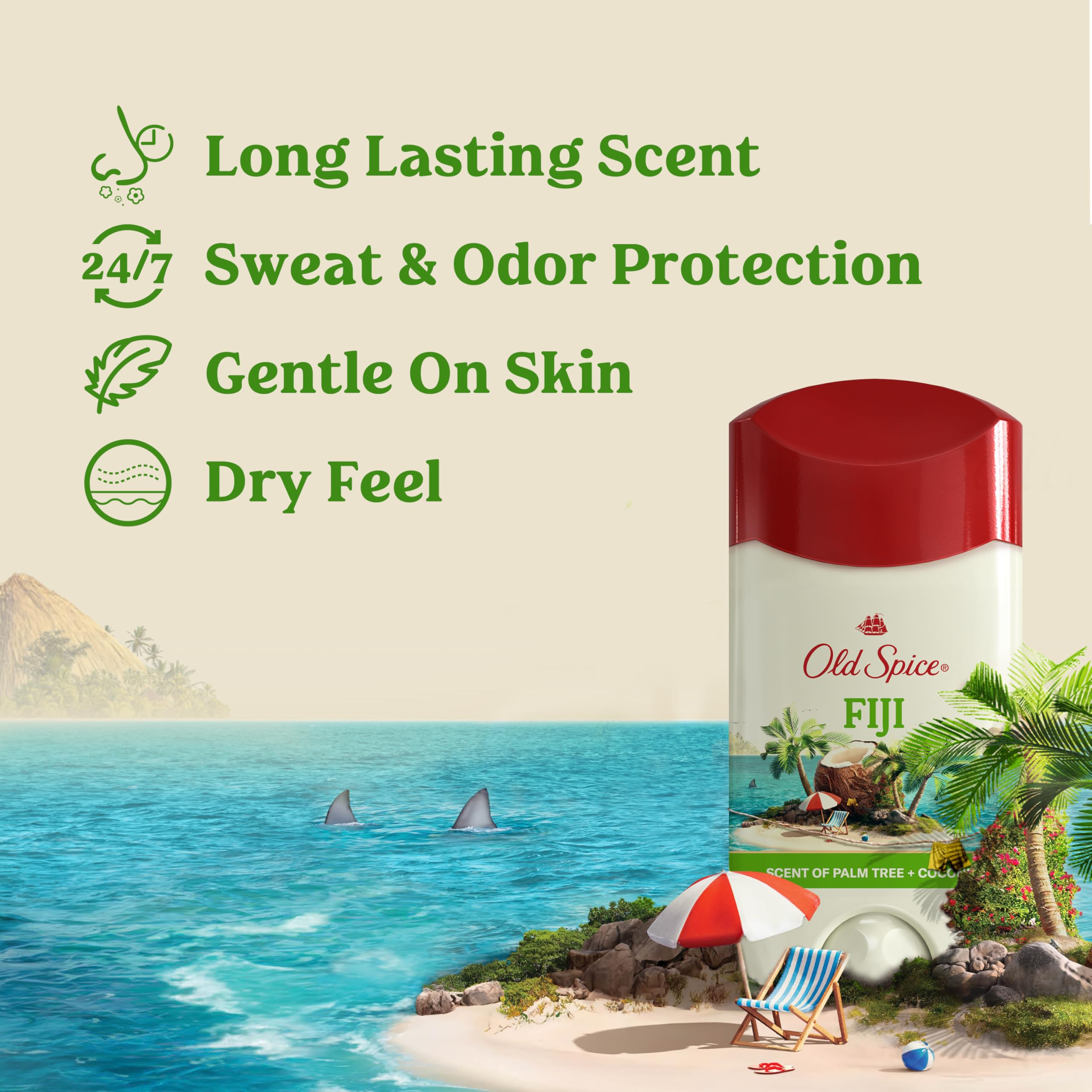 Old Spice Men 's Antiperspirant & Deodorant Fiji with Palm Tree, 2.6oz (Pack of 3)