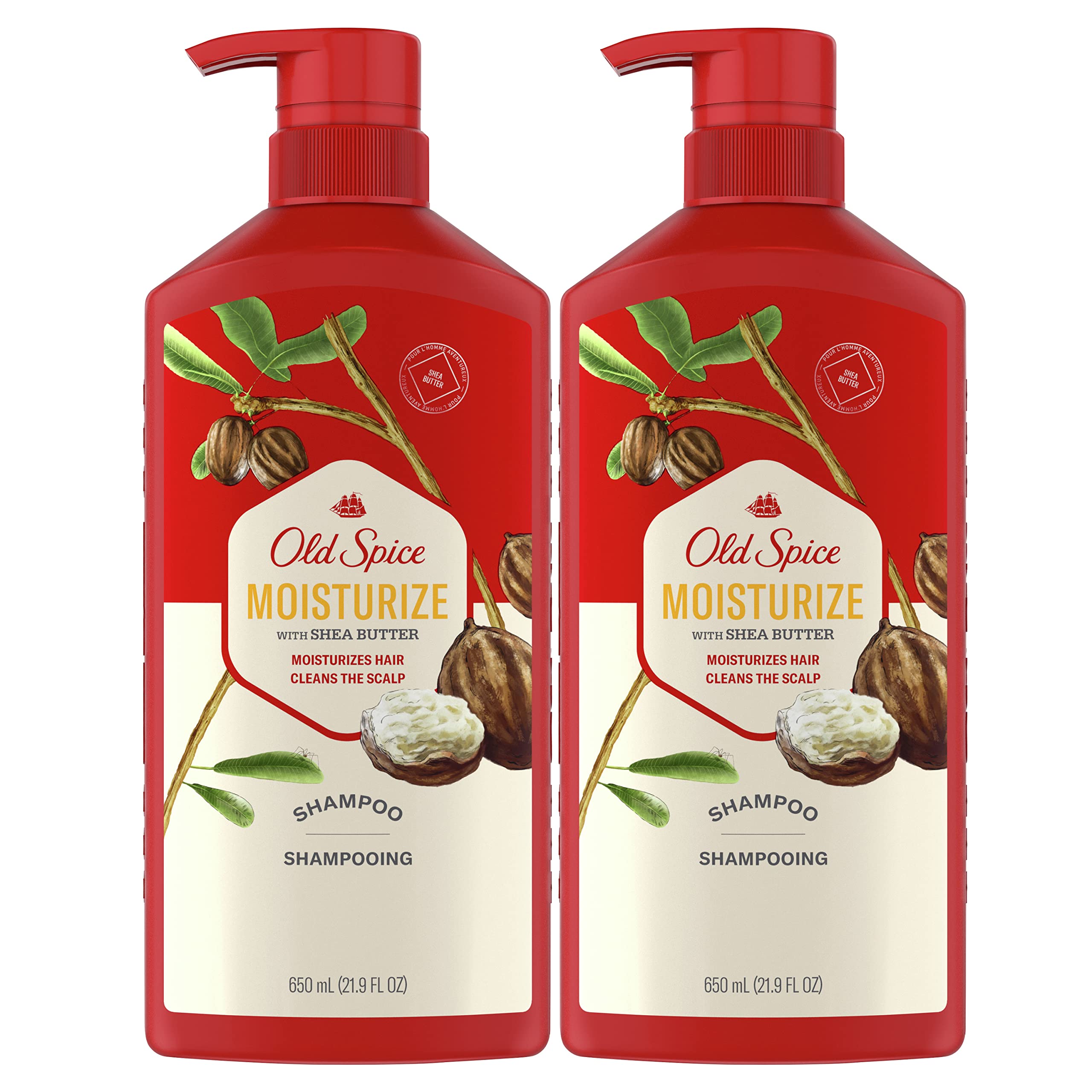 Old Spice Moisturize Shampoo for Men with Shea Butter, Vanilla, Twin Pack, 21.9 Oz Each