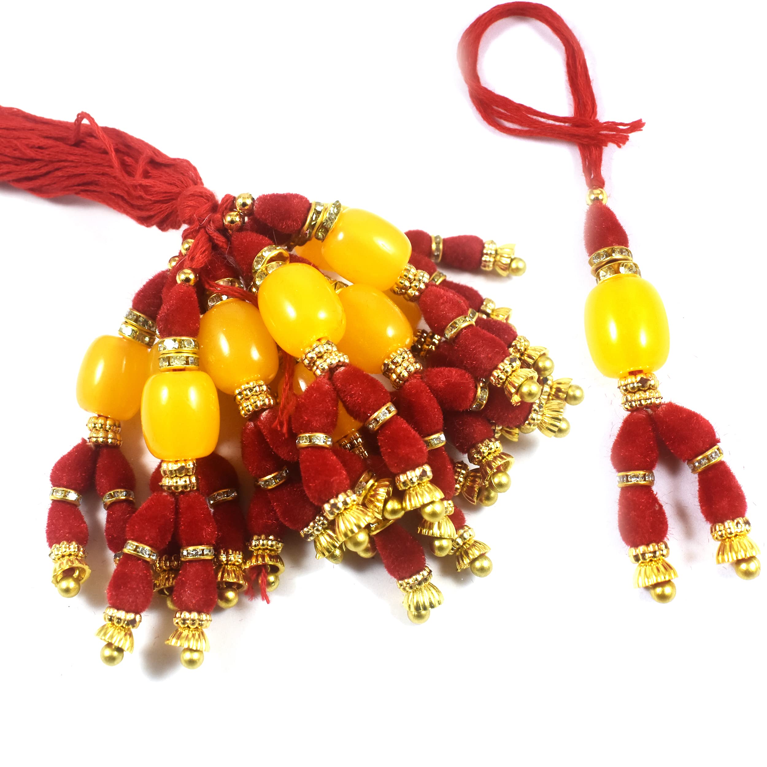 Urvi Creations Set Of 12 Pcs Yellow Red Beaded Multi Bhabhi Bangle Chuda Rakhi Lumba Bunch Set For Rakhi Rakshabandhan Gift Fanc