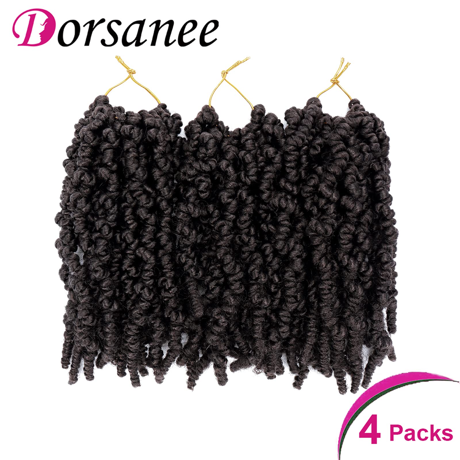 Dorsanee Pre-Twisted Spring Twist Crochet Hair 8 Inch 4 Packs Short Curly Crochet Hair Pre Looped Crochet Braids Mini Passion Tw