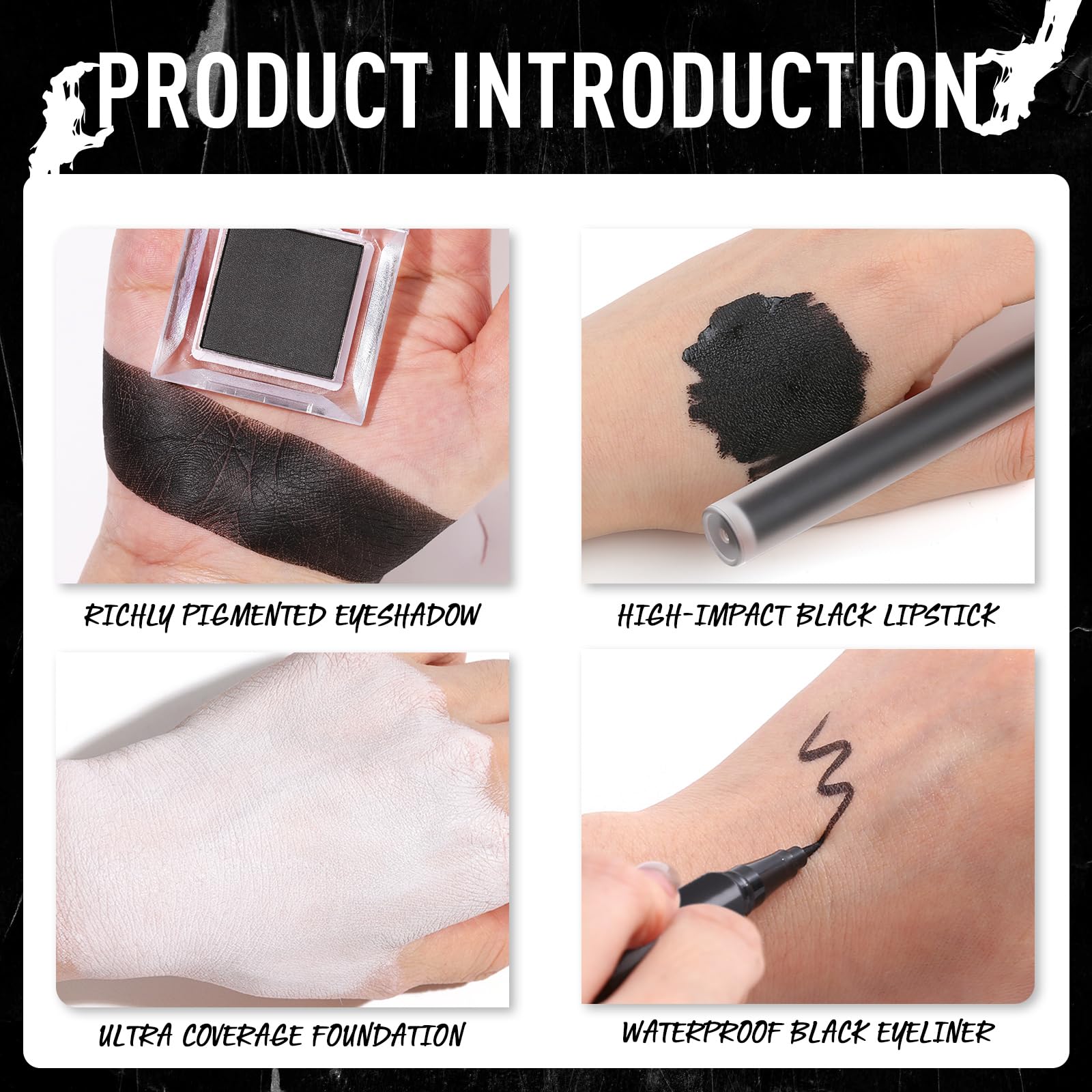 UCANBE Black Halloween Makeup Kit - Skeleton Skull Vampire Gothic Makeup Set for SFX Cosplay Costume -Eyeshadow, White Foundatio