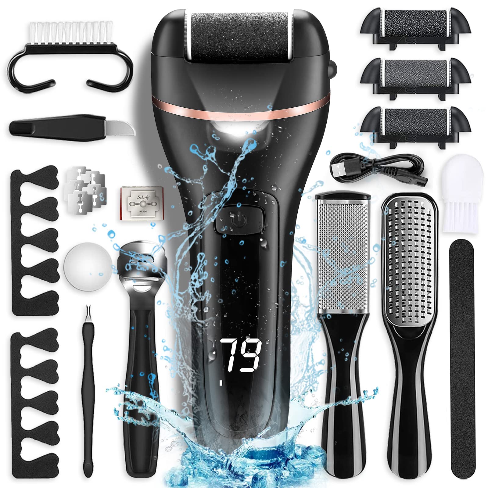 Electric Callus Remover For Feet With Rechargeable Waterproof 21 In 1 Professional Pedicure Kit, Wet & Dry Foot File For Dead Sk