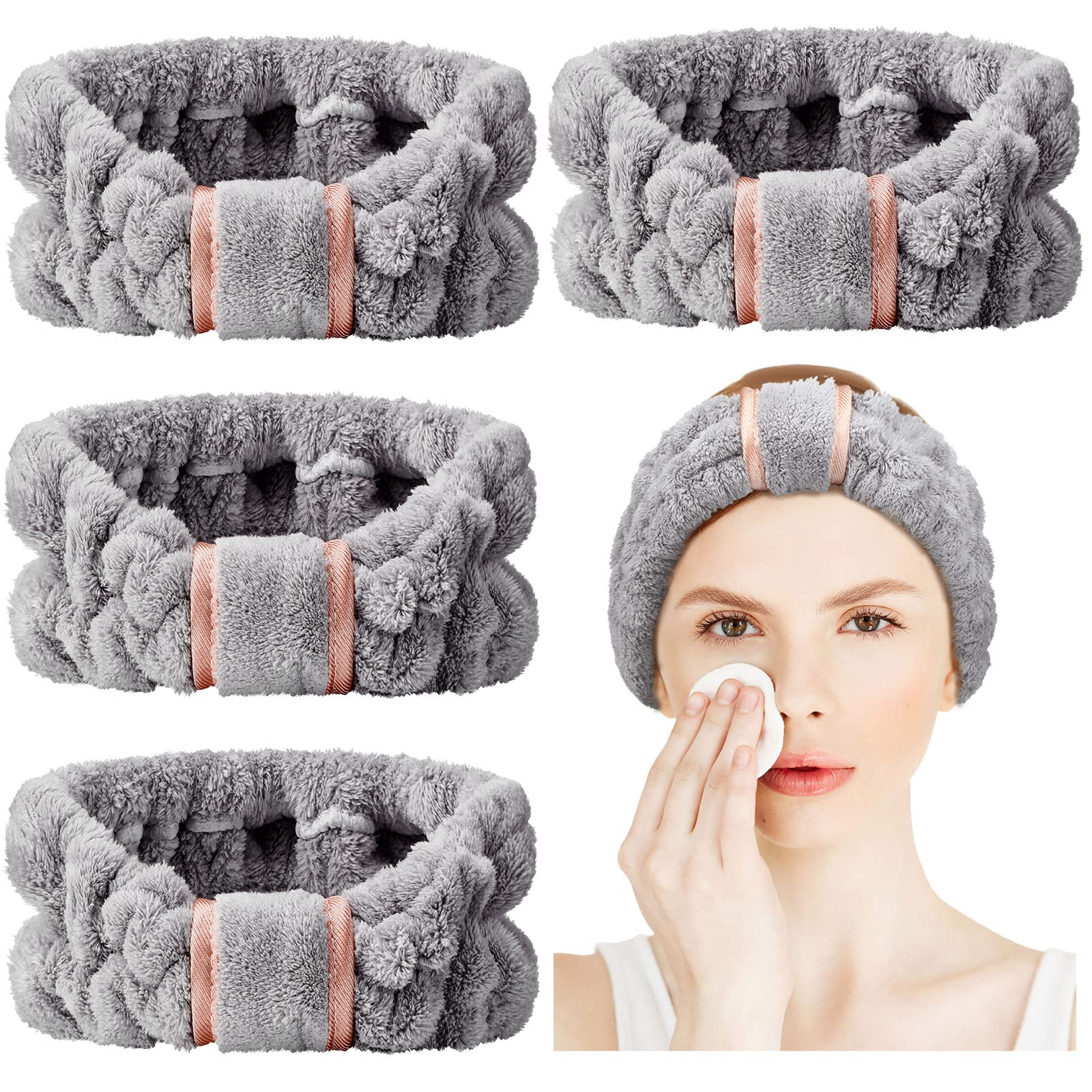 Willbond 4 Pack Microfiber Headbands Spa Facial Headbands Makeup Head Bands Elastic Terry Cloth Head Wrap For Women Girls Washin