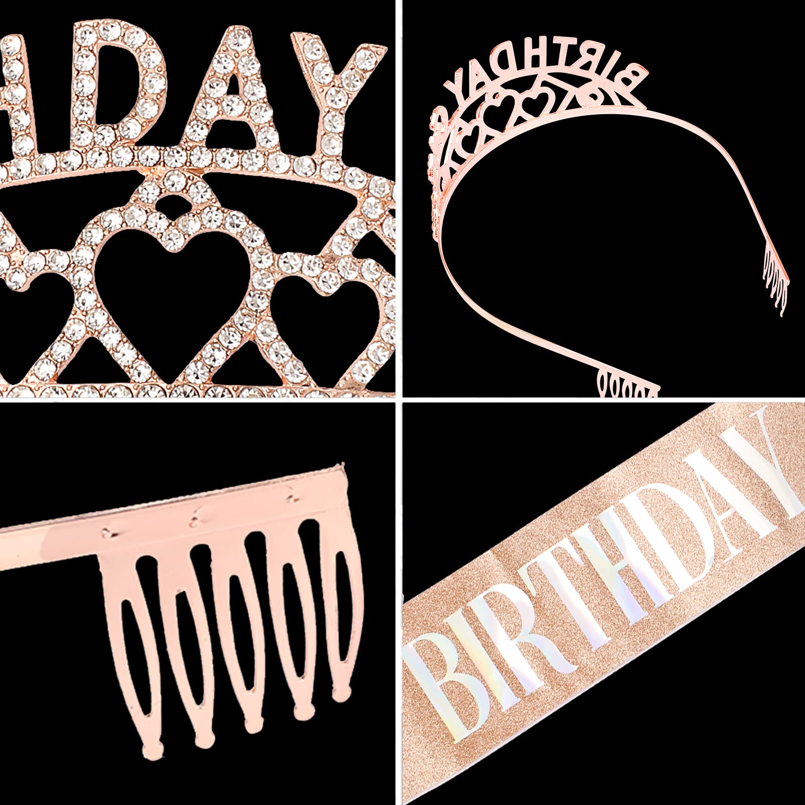 Birthday Girl Crown,CIEHER Birthday Girl Sash & Rhinestone Rose Gold Tiara Kit,Tiaras and Crowns for Women,Princess Elegant Crow