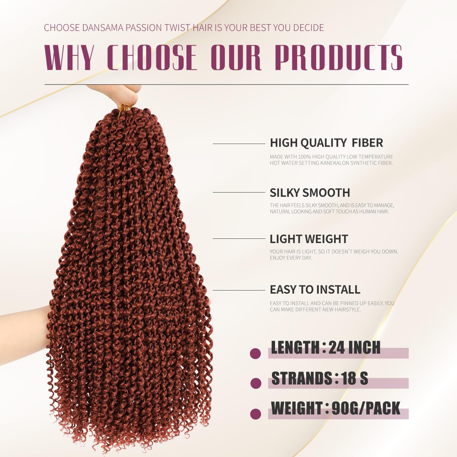 Dansama Passion Twist Hair Water Wave Braiding Hair For Butterfly Style Crochet Braids Bohemian Hair Extensions (24 Inch (Pack O
