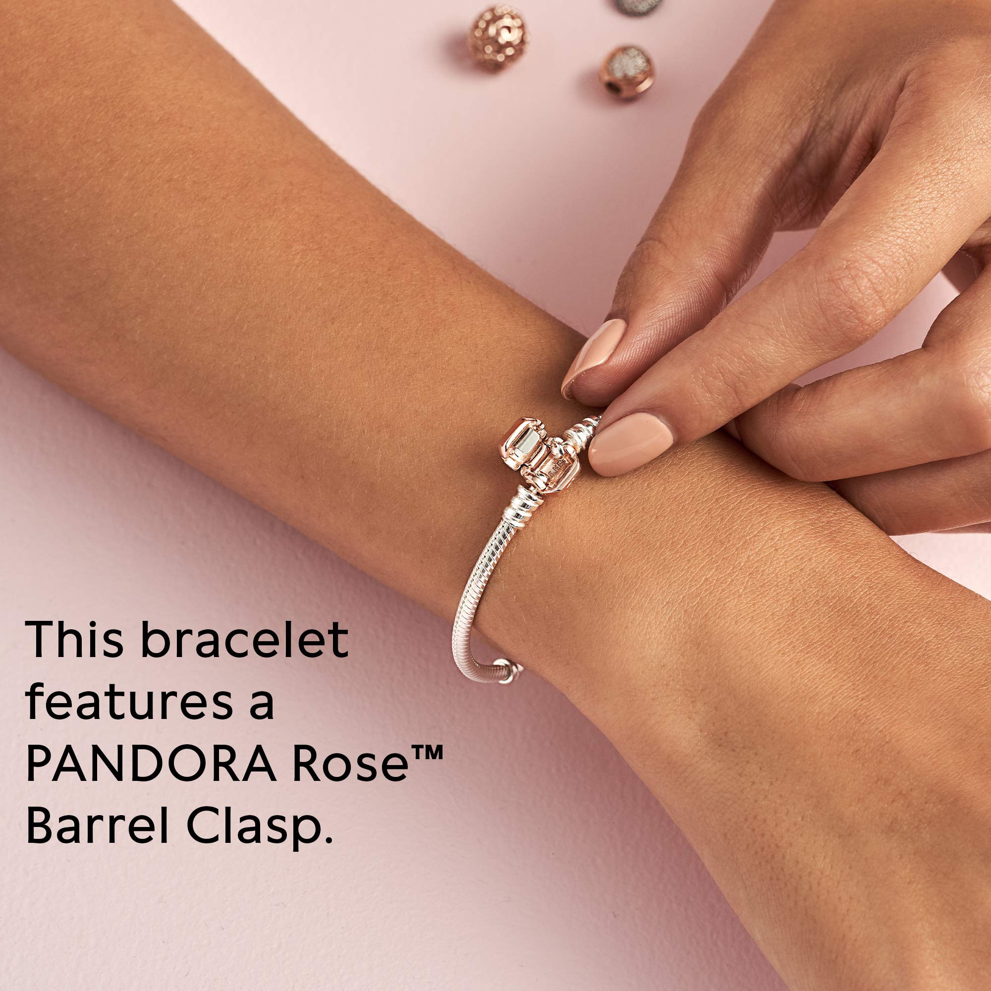 PANDORA Jewelry Moments Snake Chain Charm Rose Bracelet, 7.9