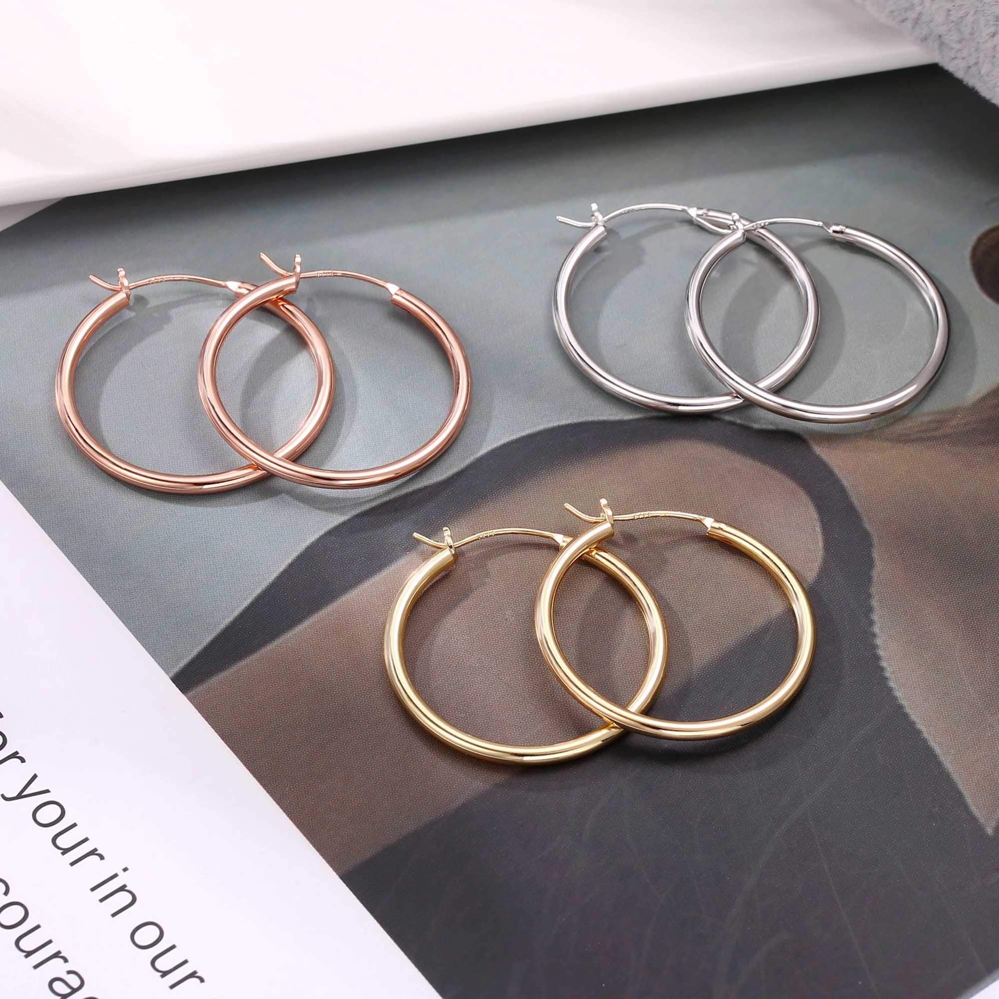 M MOOHAM Big Silver Hoop Earrings for Women, White Gold Plated 925 Sterling Silver Post Hypoallergenic Large Hoops Earrings Dain