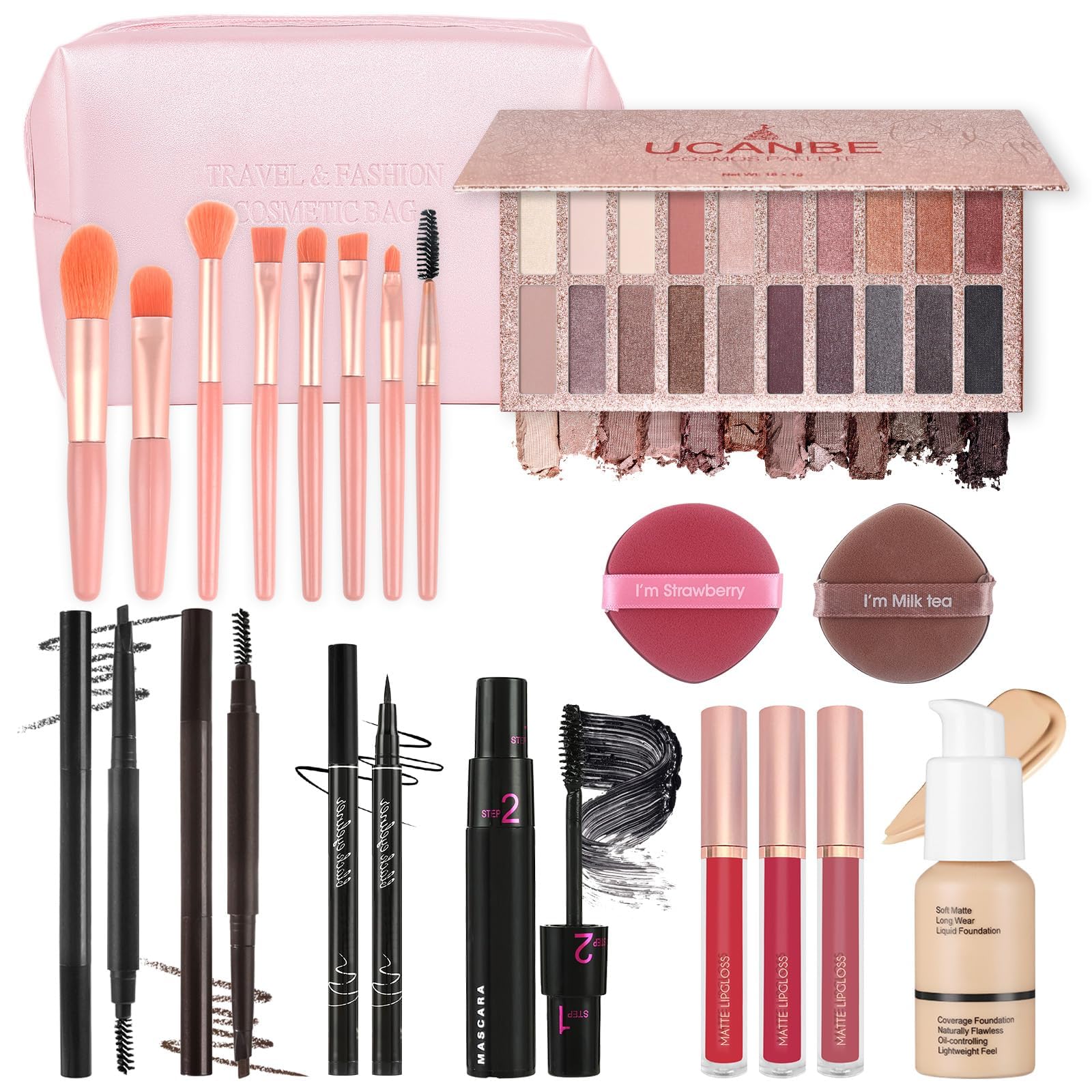 Makeup Kit Sets for Teens Women Full Kit with Bag,All in One Make-Up Gift Set Including 20 Colors Neutral Eyeshadow Palette,Lip 