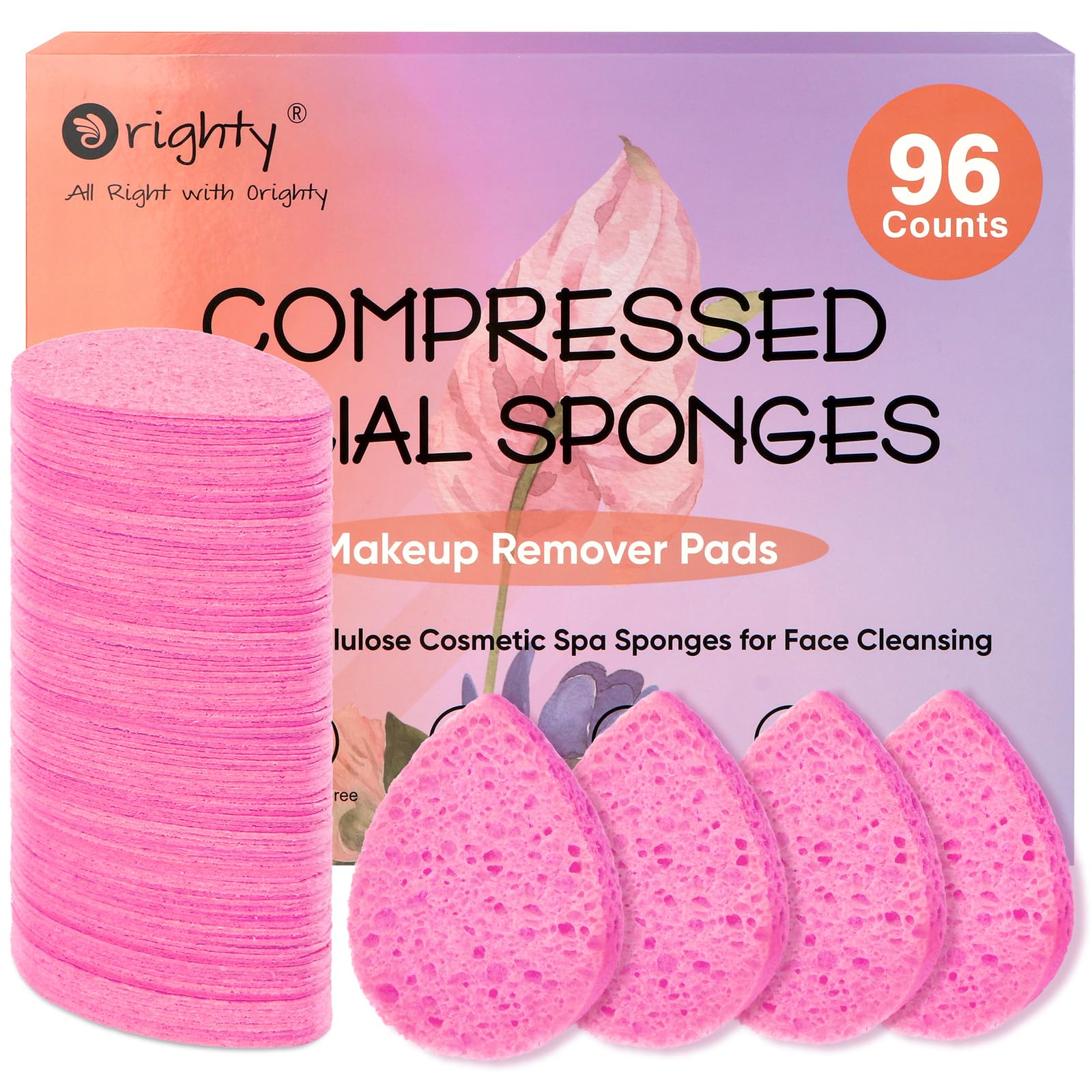 ORIGHTY 96 Count Facial Sponges for Cleansing, 100% Natural Cellulose Facial Sponges for Washing face, Compressed Cosmetic Spa F