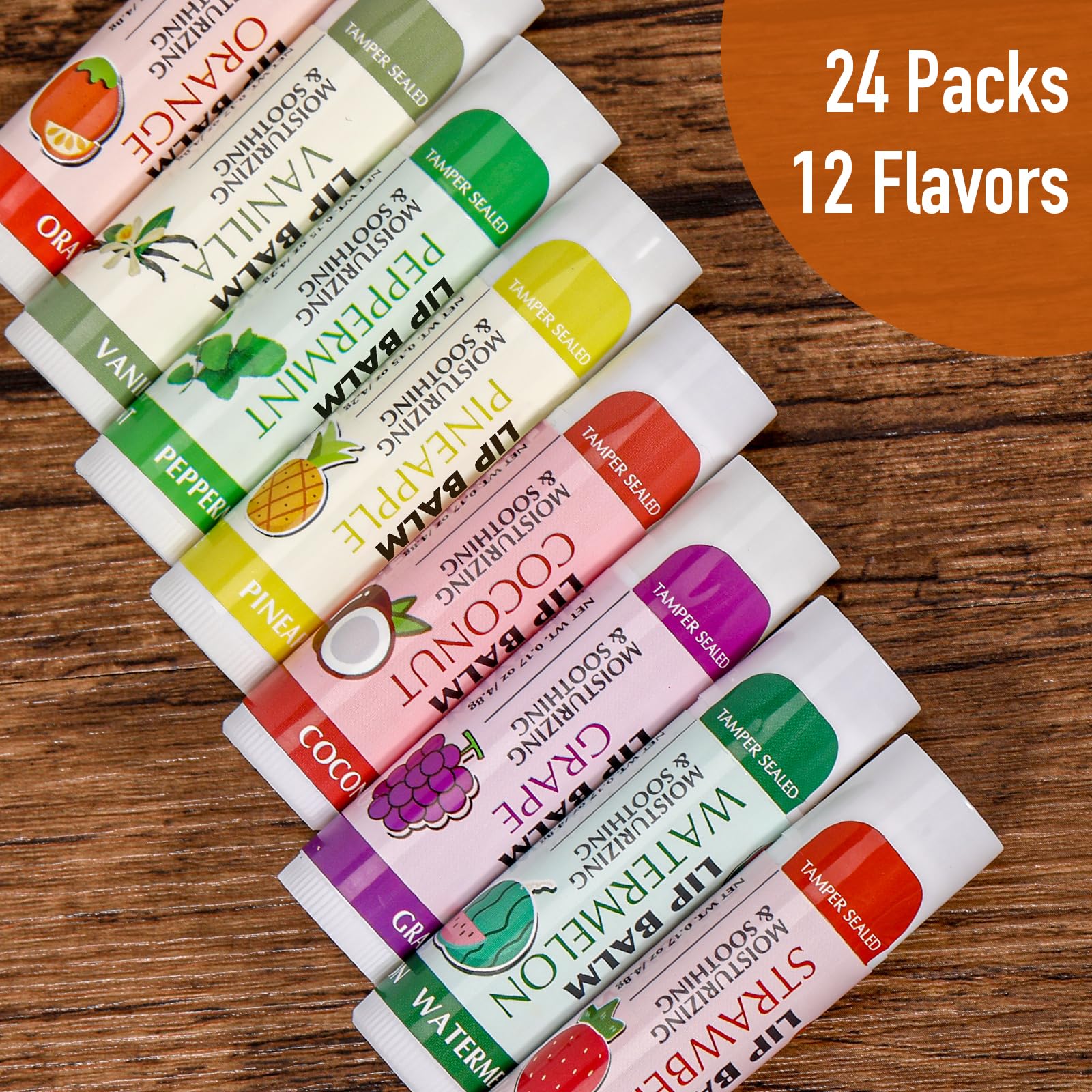 AZEN 24 Pack Lip Balm Stocking Stuffers, Natural Lip Balm Bulk, Lip Care Christmas Gifts, Moisturizing Lip Balm for dry cracked