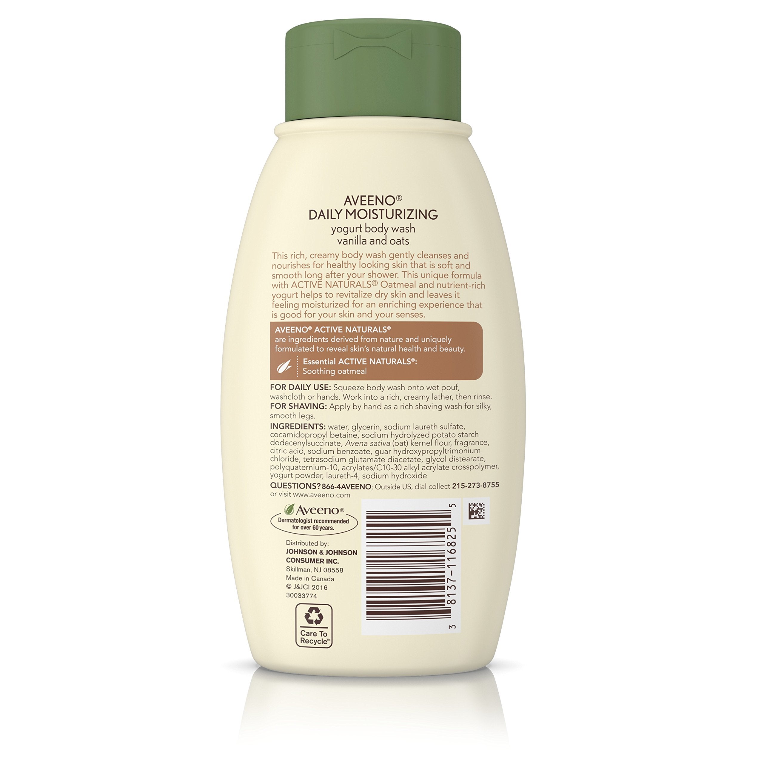 Aveeno Daily Moisturizing Yogurt Body Wash for Dry Skin with Soothing Oat & Vanilla Scent, Gentle Body Cleanser, 12 fl. oz (Pack
