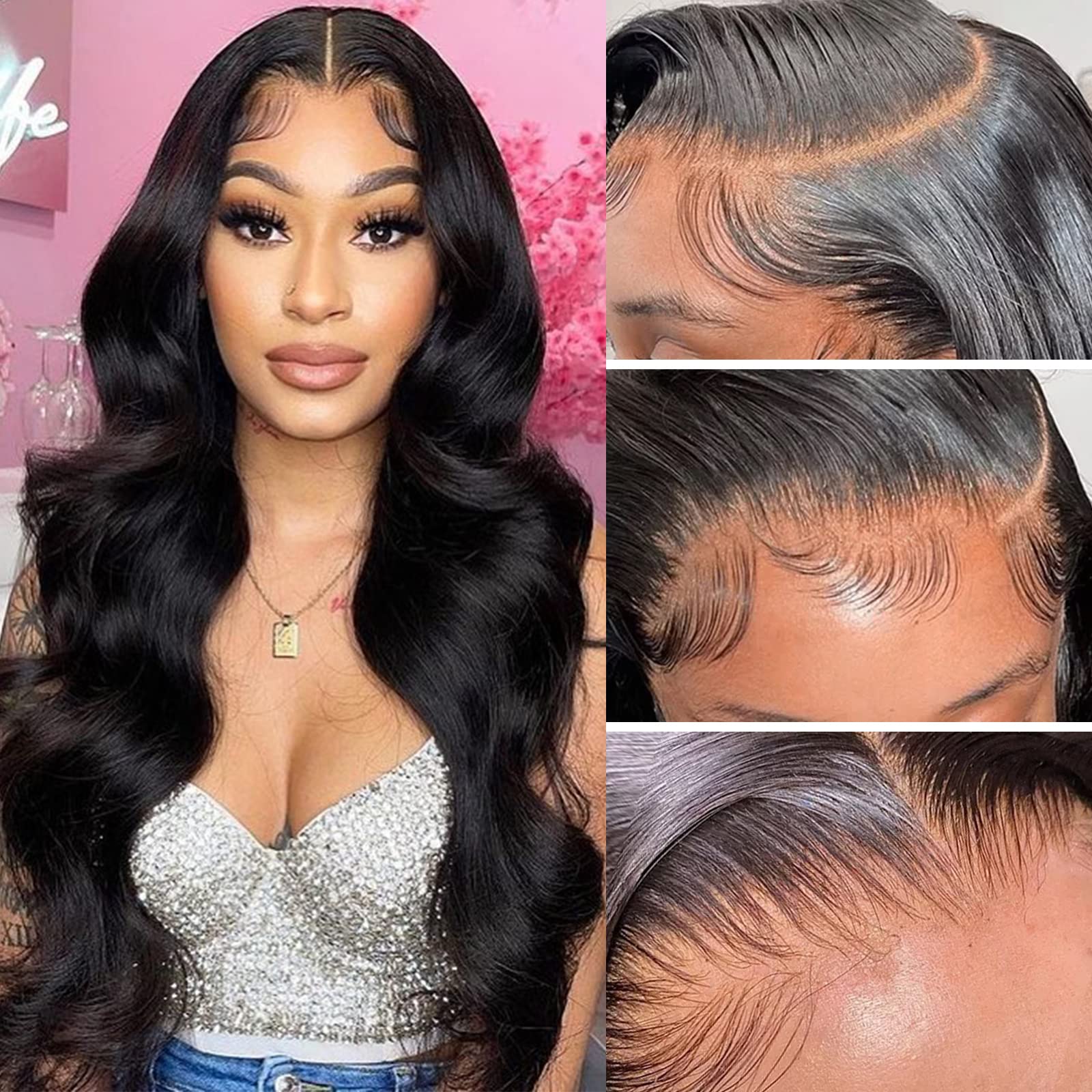 Aicrelery 30 Inch 13x6 Lace Front Wigs Human Hair Body Wave 13x6 HD Lace Frontal Wigs for Women Pre Plucked With Baby Hair 180 D