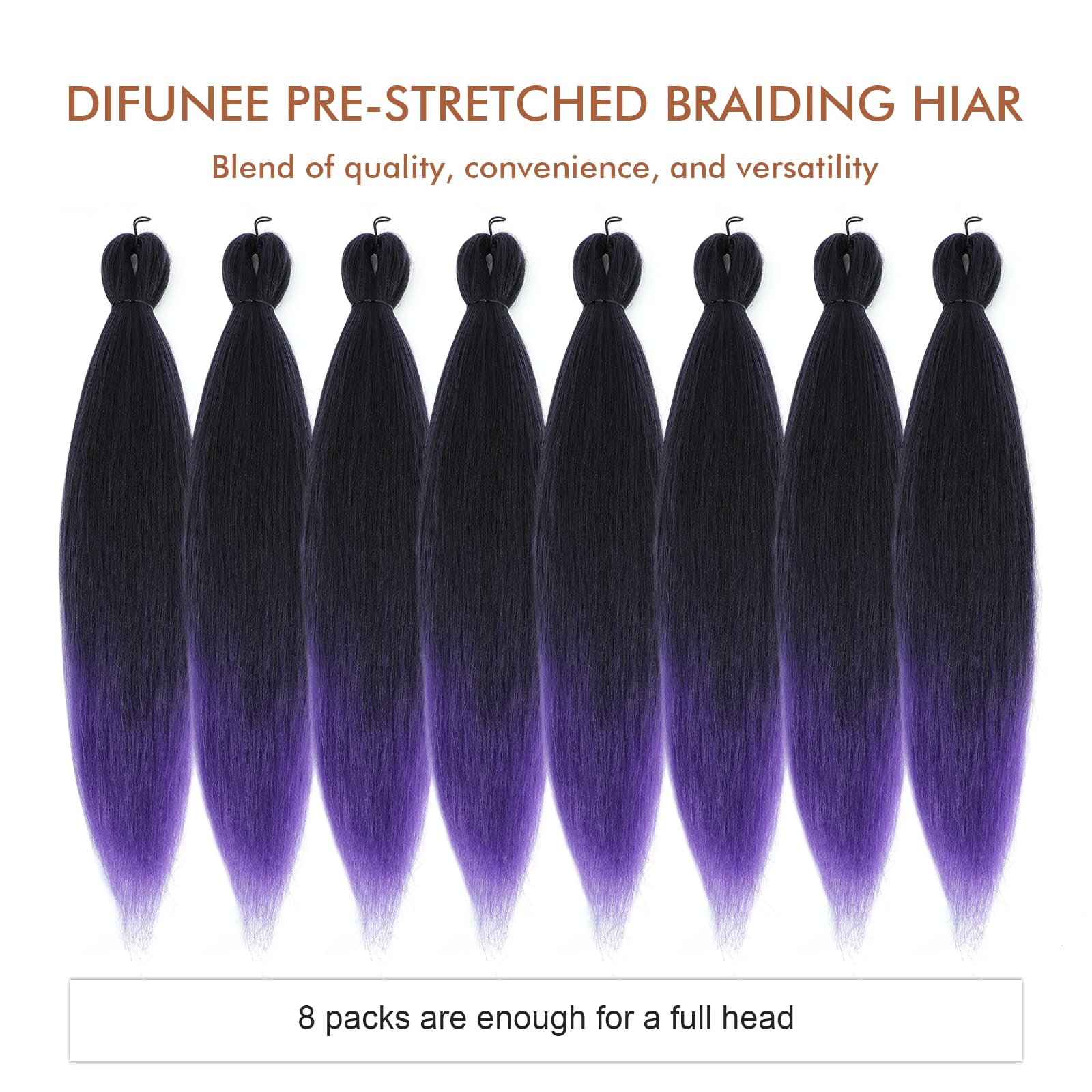 Difunee Pre-Stretched Braiding Hair - 20 Inch 8 Packs Ombre Purple Short Braiding Hair For Twist Or Box Braids, Yaki Texture Hot