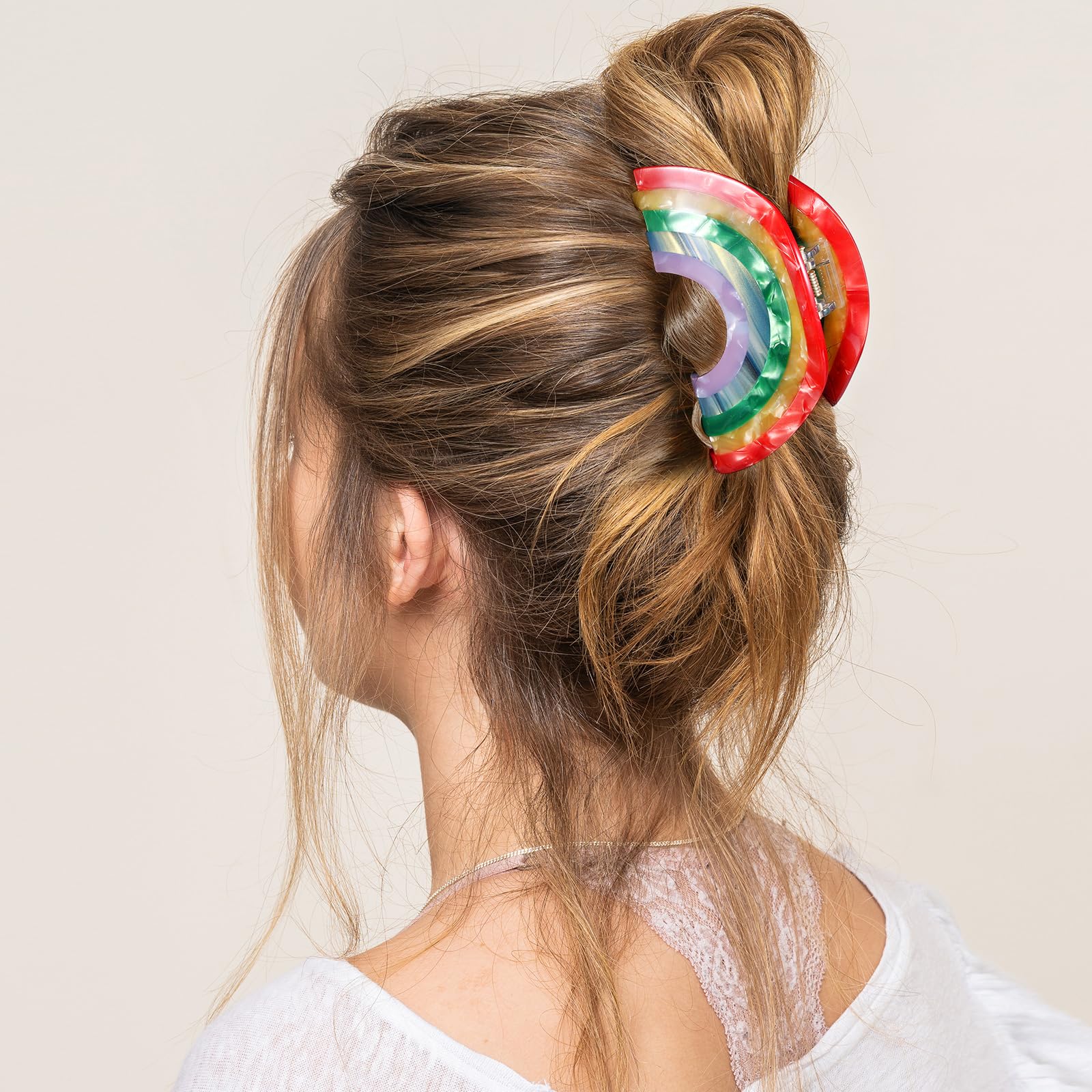 Big Rainbow Hair Claw Clip Non Slip 3.5Inch Acrylic Acetate 90'S Strong Hold Jaw Barrettes Cute For Women Girls Thin Thick Hair