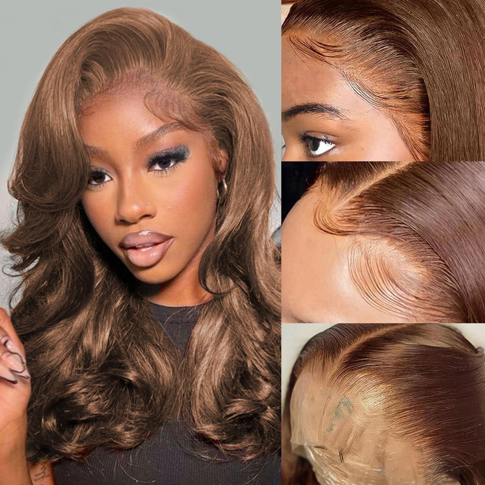 Chocolate Brown Bob Wig Human Hair 13x4 Frontal Lace Wig 16 Inch Body Wave HD Lace Front Wigs Human Hair Pre Plucked Glueless Bo