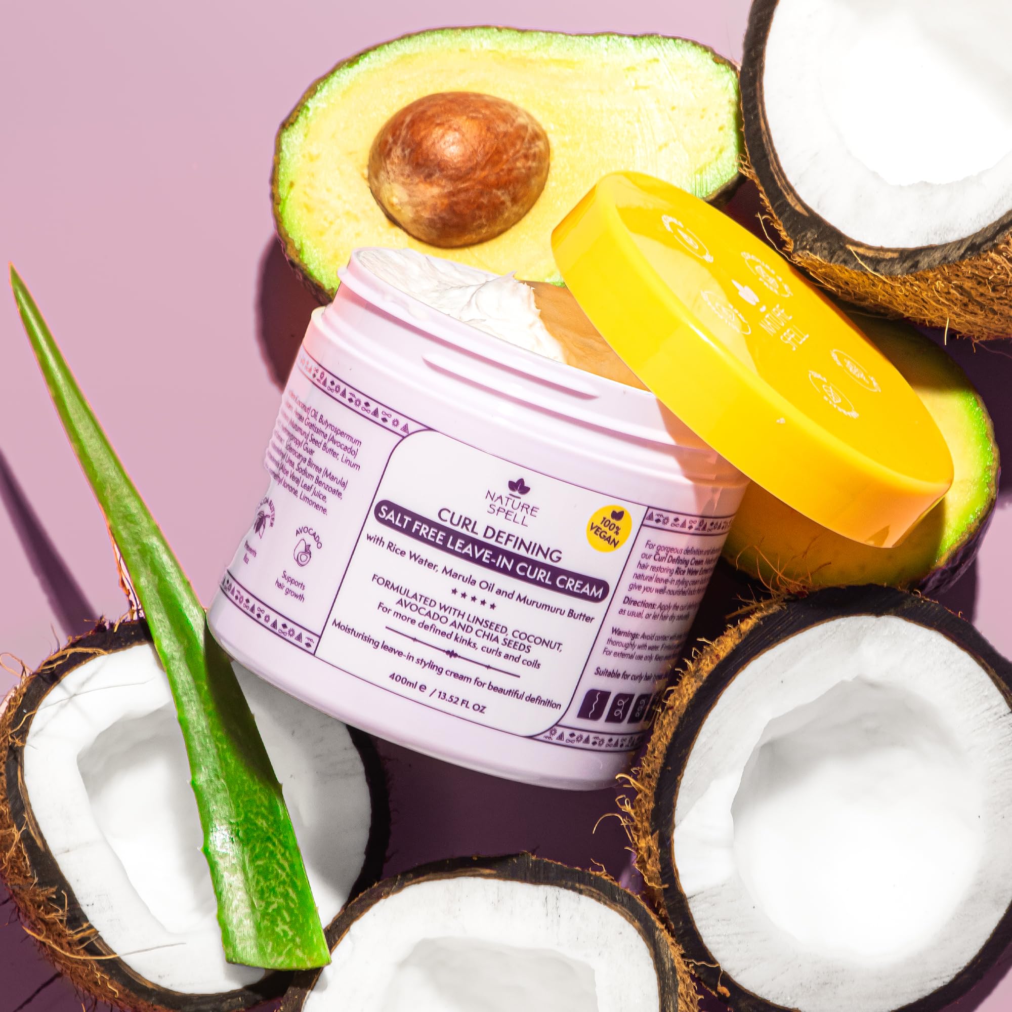 Nature Spell Leave in Curl Cream, 13.52 Fl Oz, Leave in Conditioner for Curly Hair, Infused with Rice Water and Linseed